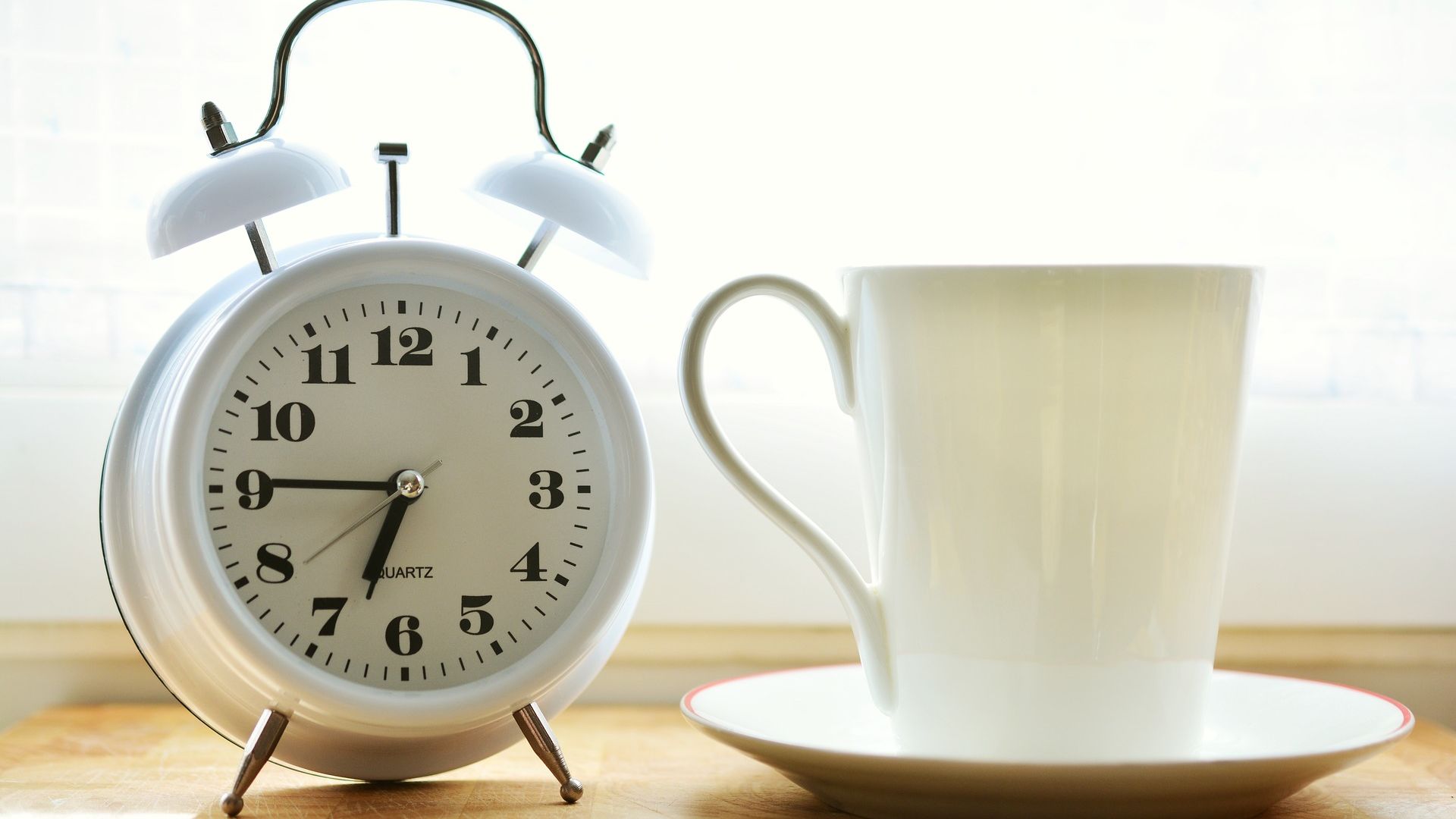 Wallpaper Alarm clock, coffee cup, morning