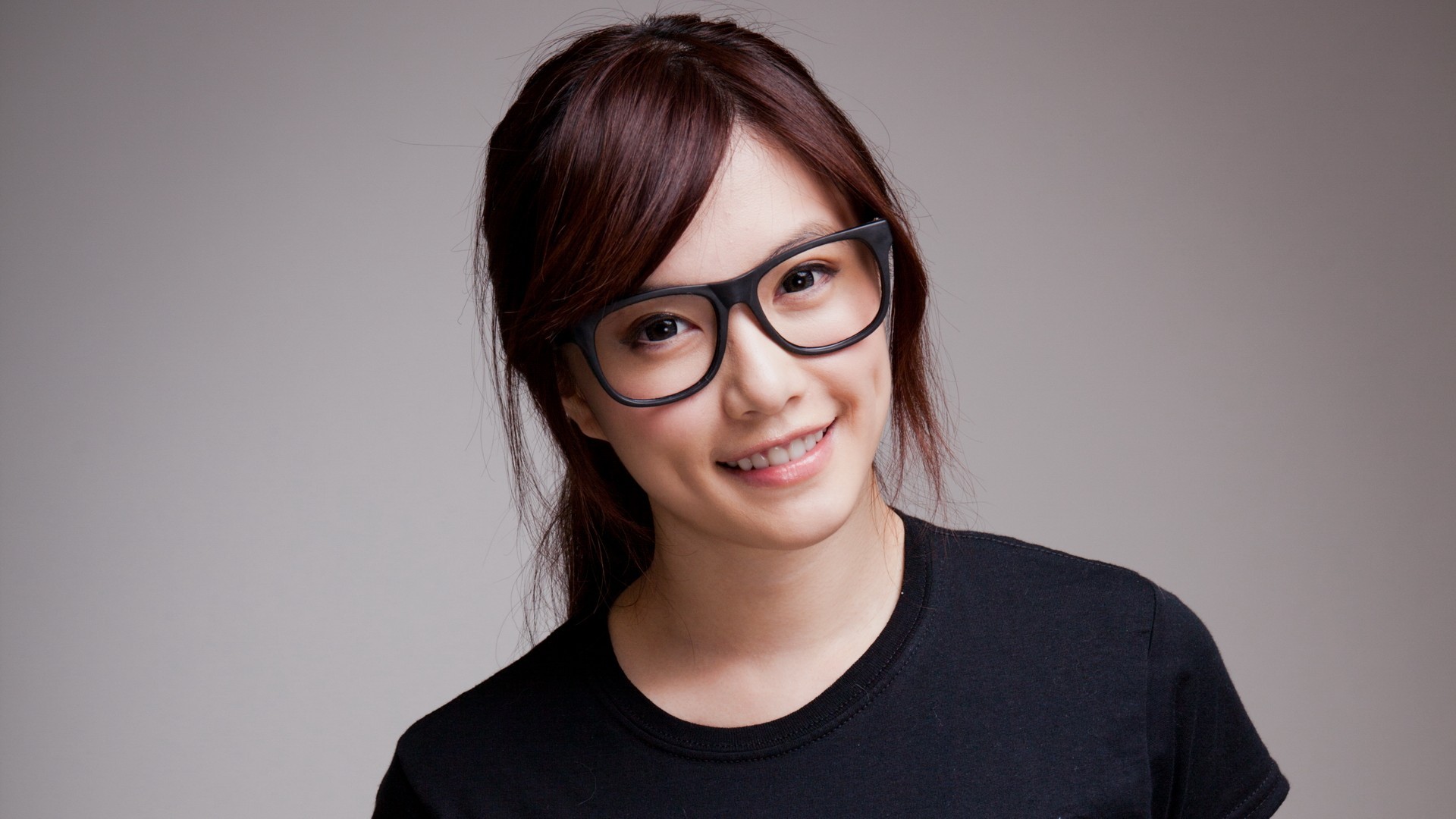 Wallpaper Glasses, happy Asian girl, model, smile