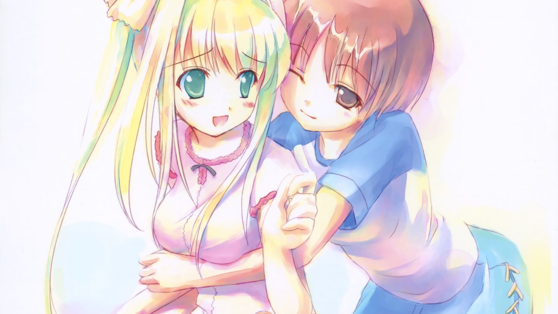 Wallpaper Rinna Sawaki, Umi Hayama, hug, anime girls