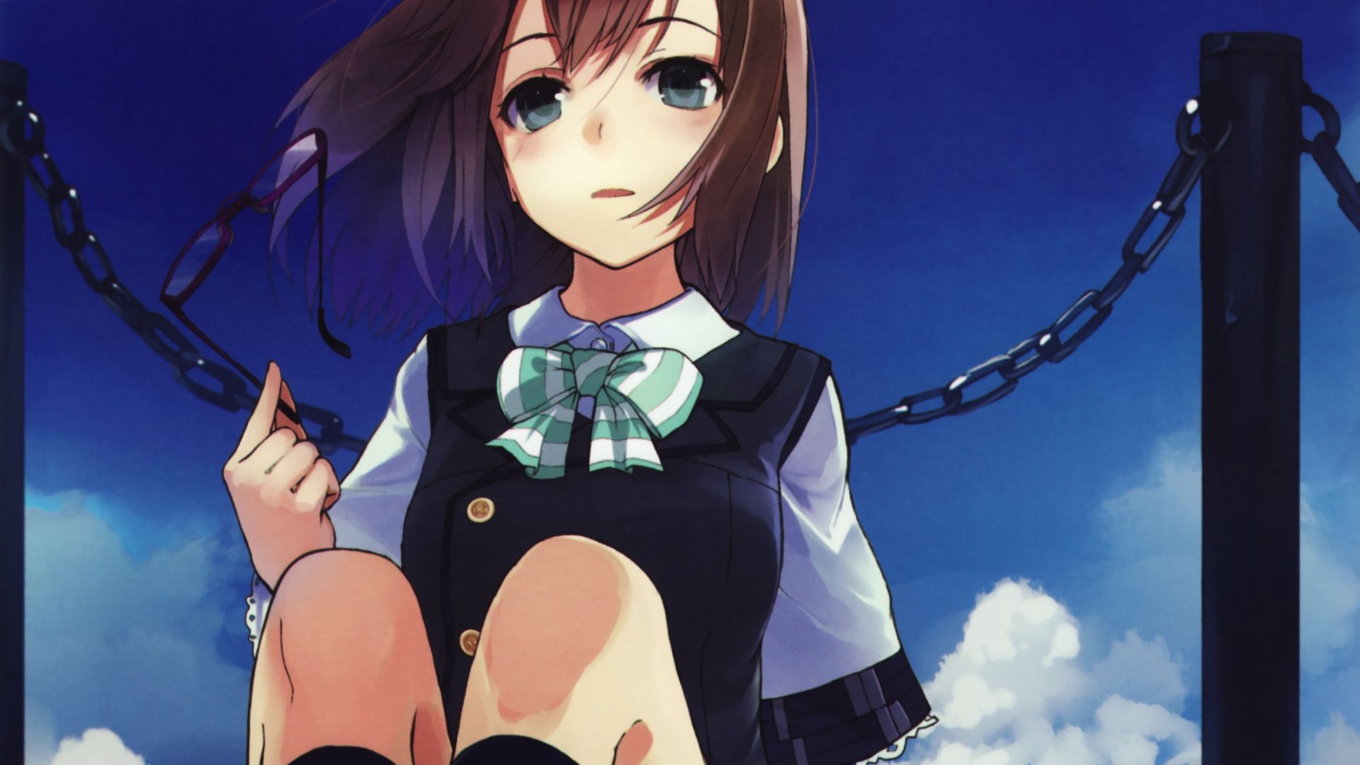 Wallpaper At dock, sitting, anime girl, original, cute anime