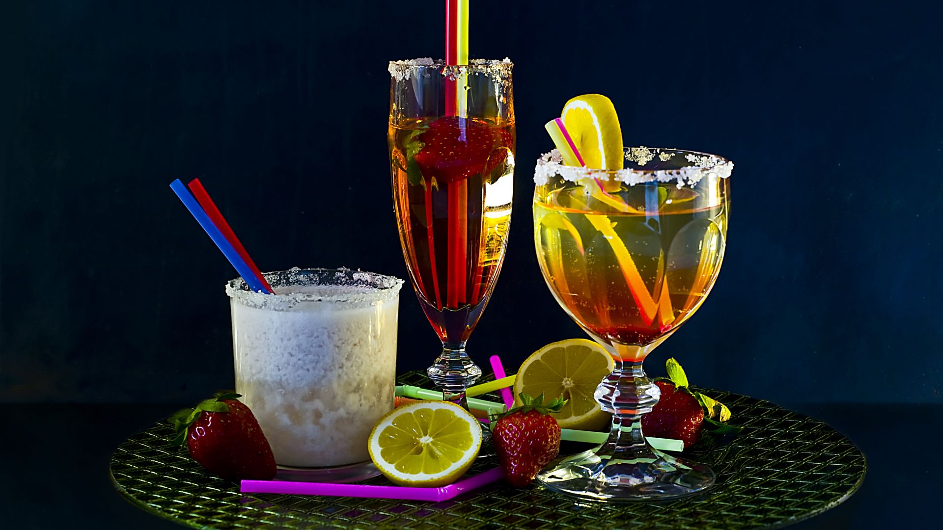 Wallpaper Cocktails, milkshake, strawberry, orange, ice, sugar, lemon drinks