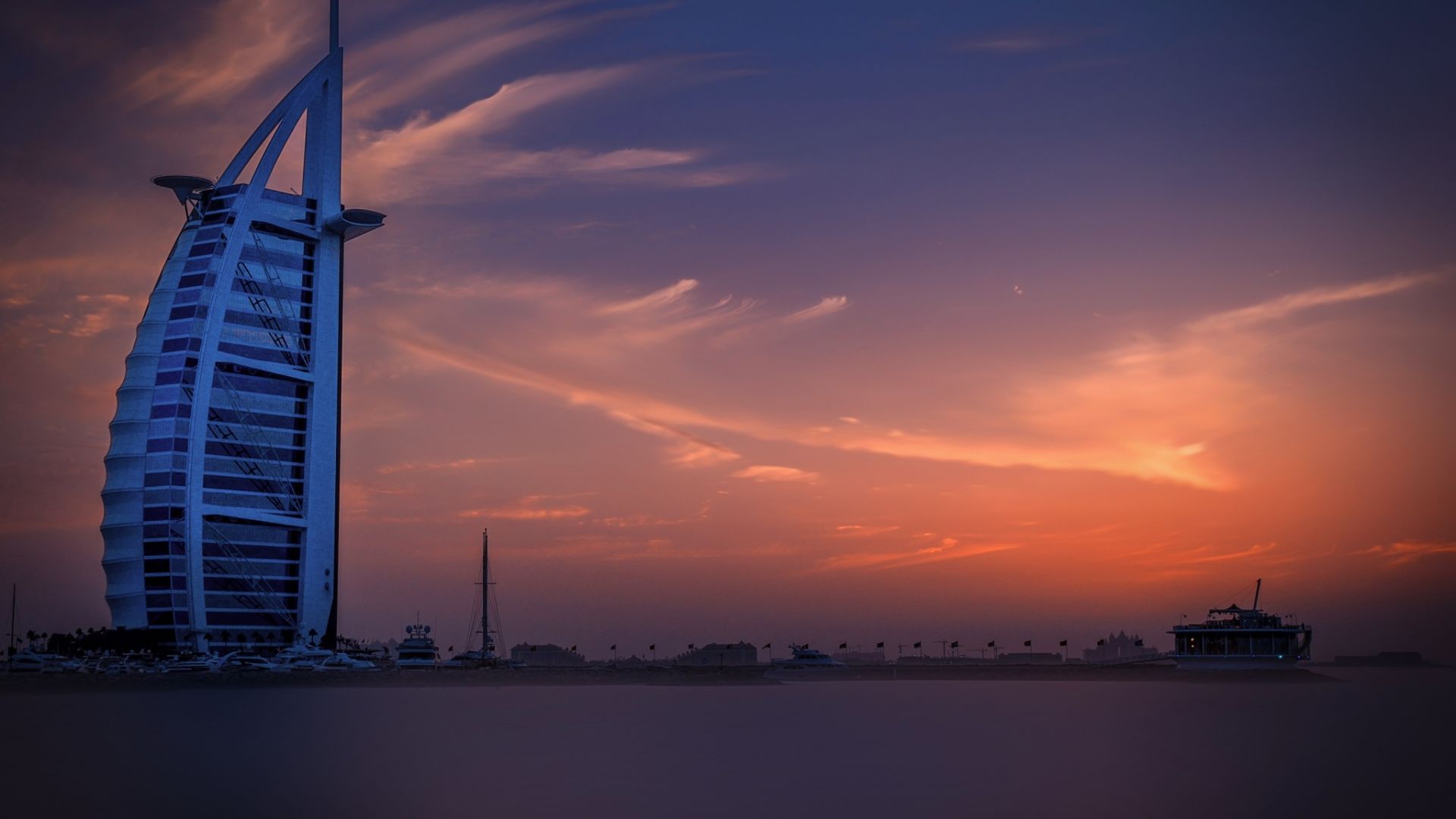 Wallpaper Dubai hotel, sea, sunset, sky