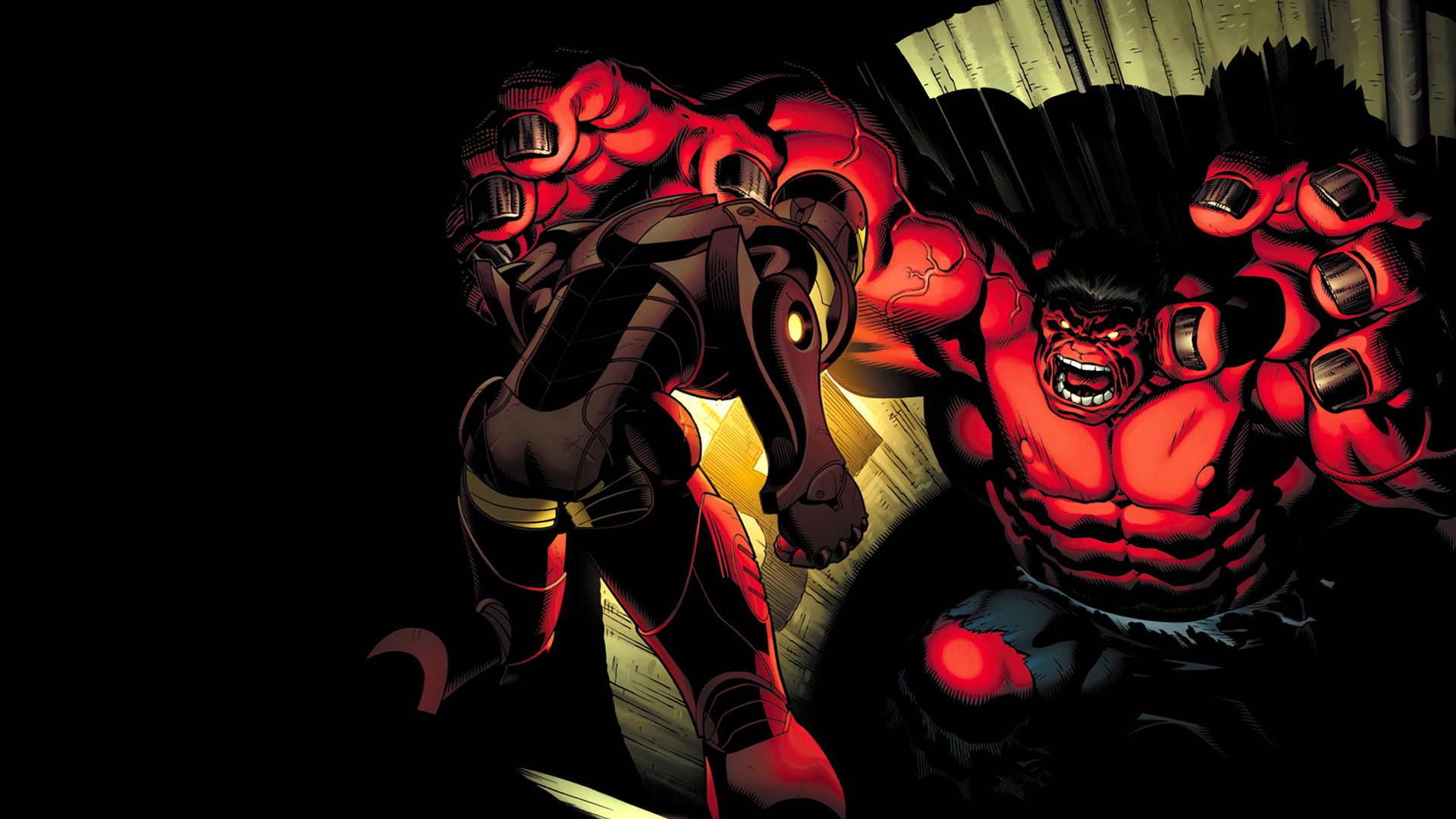 Wallpaper Iron man, red hulk, marvel comics, fight