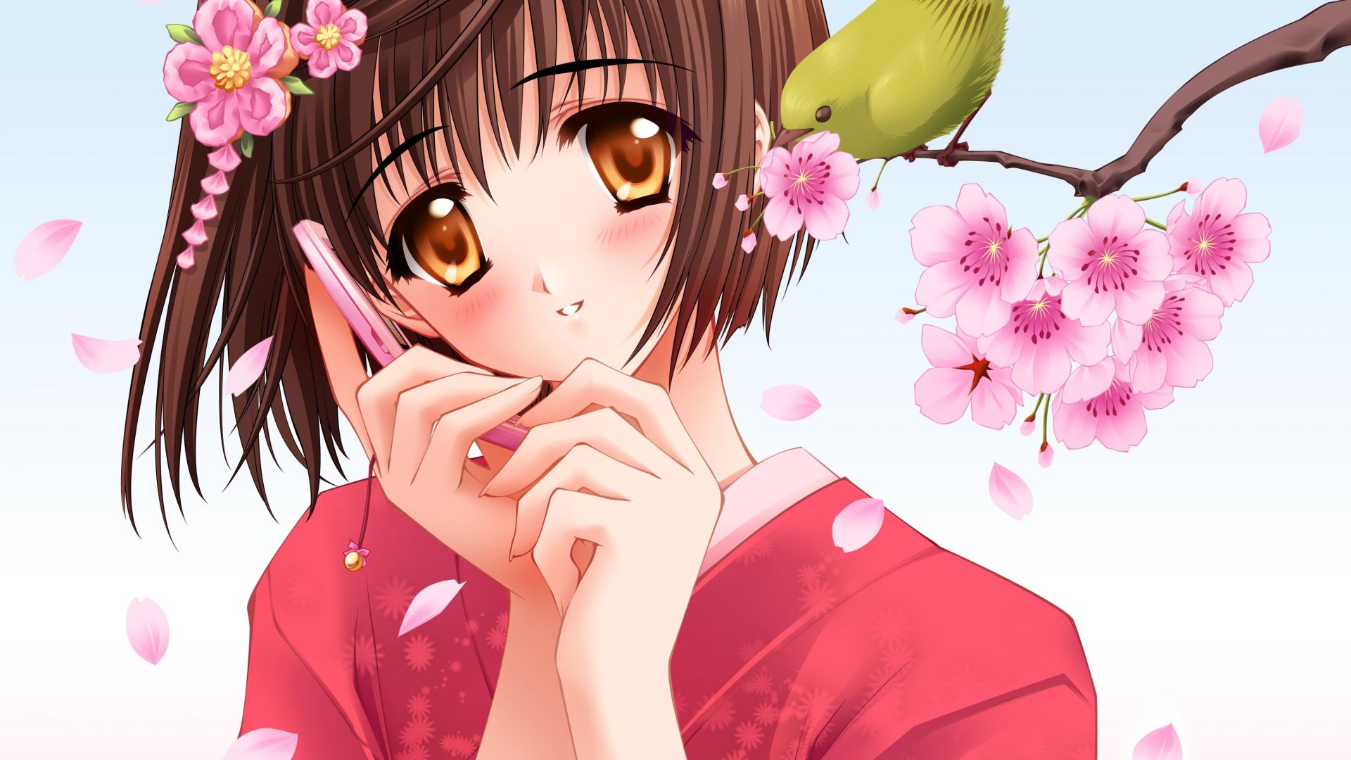 Wallpaper Blossom, short hair, anime girl, original