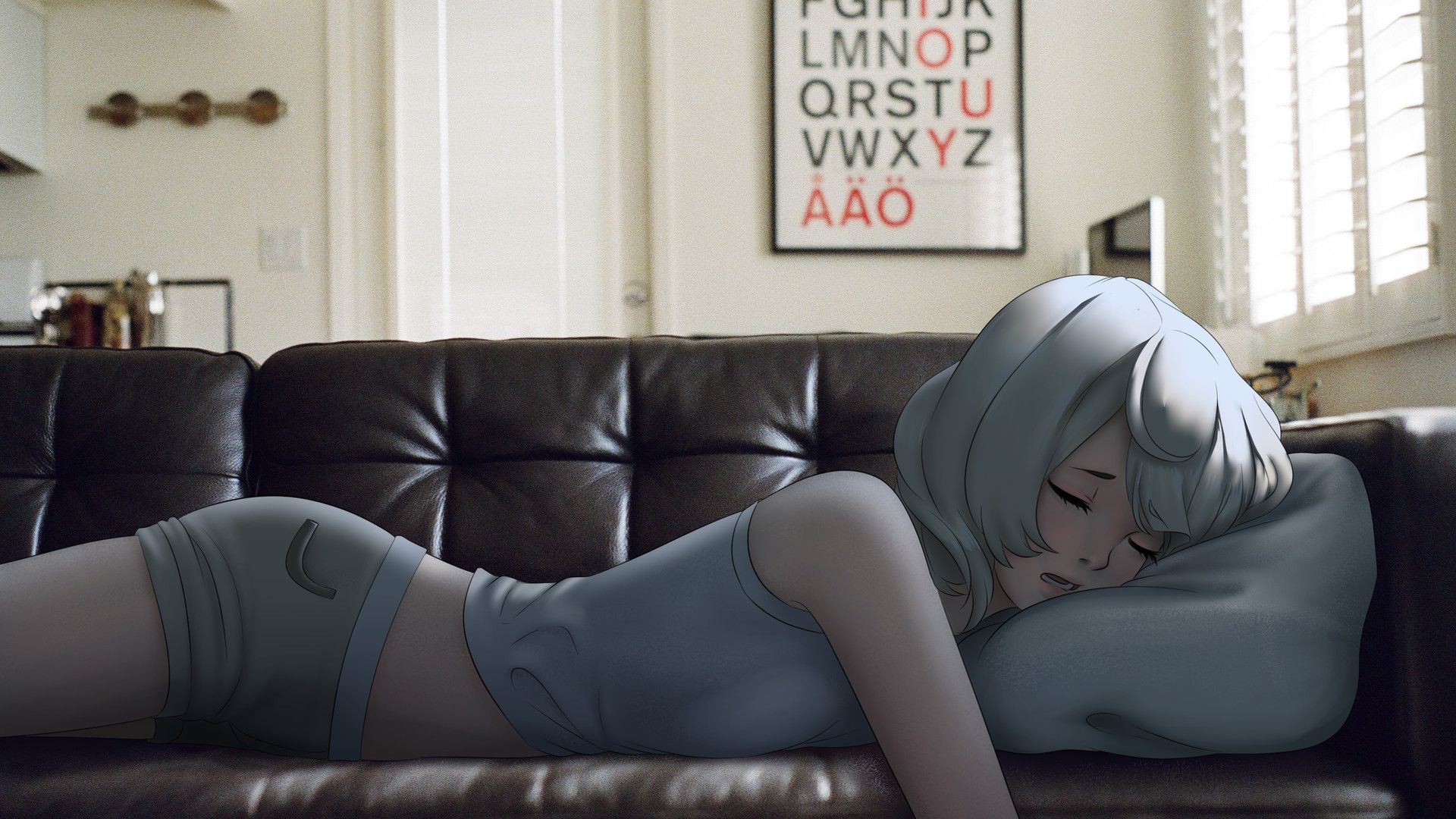 Wallpaper Anime girl sleeping, sofa
