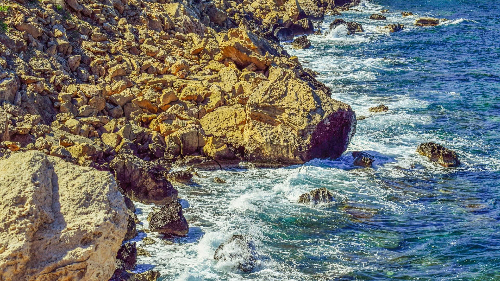 Wallpaper Sea coast, rocks, sea waves
