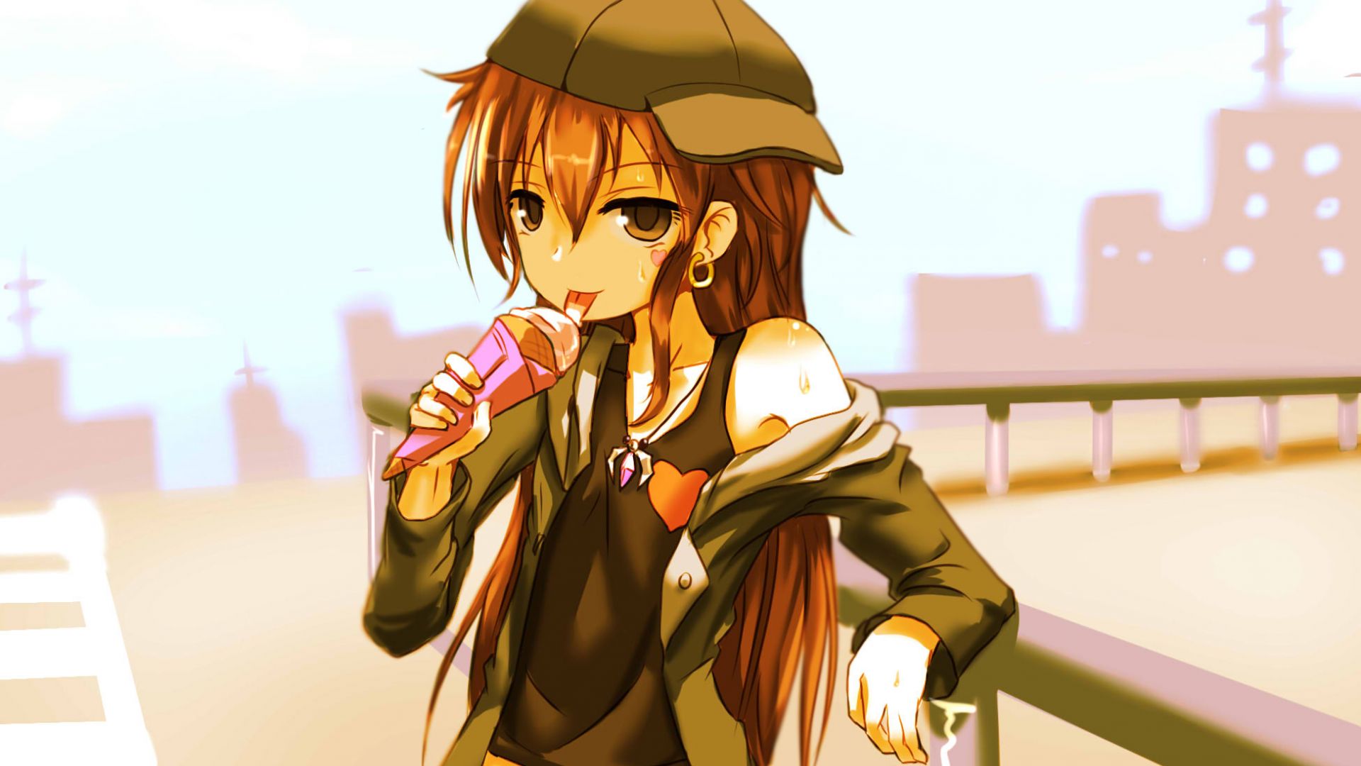 Wallpaper Pixiv Fantasia T, anime girl, eating ice cream