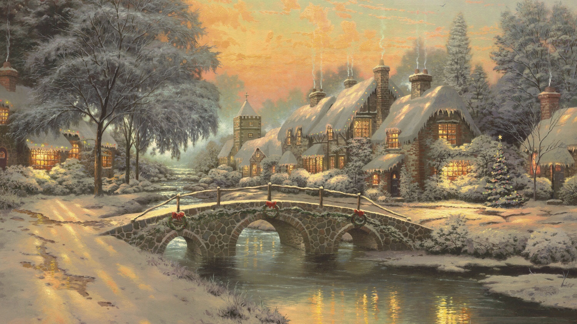 Wallpaper Winter, night, bridge, artwork