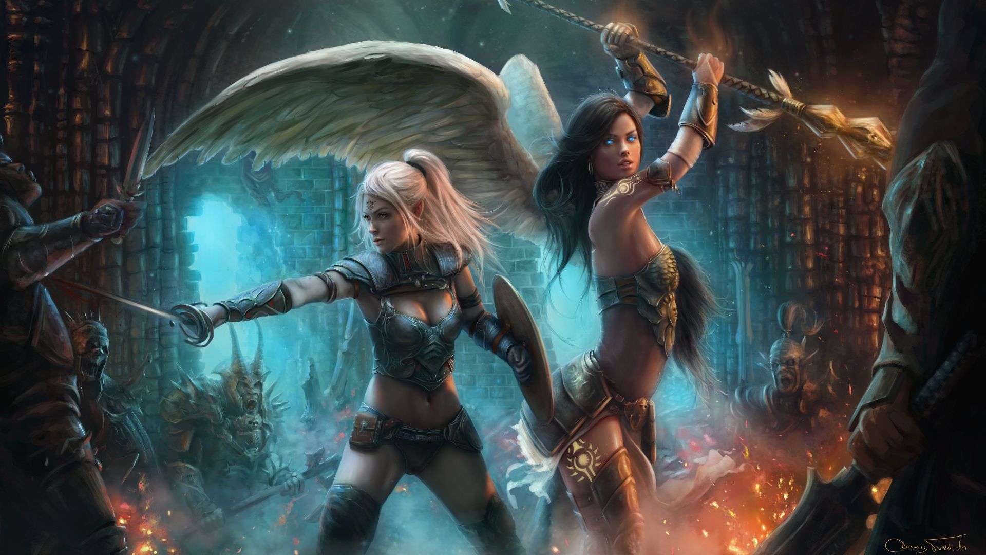 Wallpaper Angel, girl warriors, fantasy, art