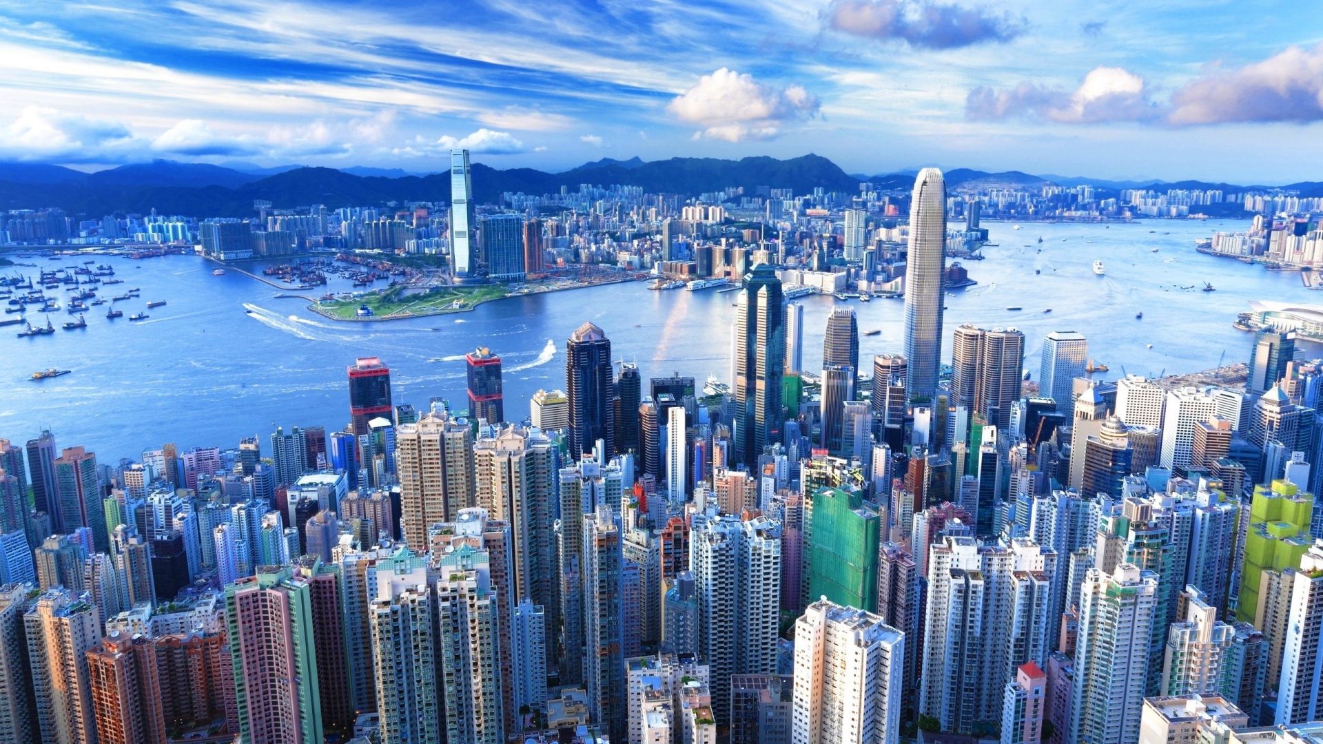 Wallpaper Hong Kong city, aerial view