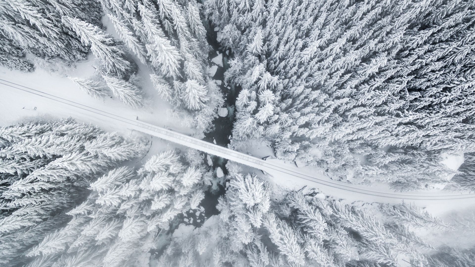 Wallpaper Winter, snow frost, road, aerial view, nature