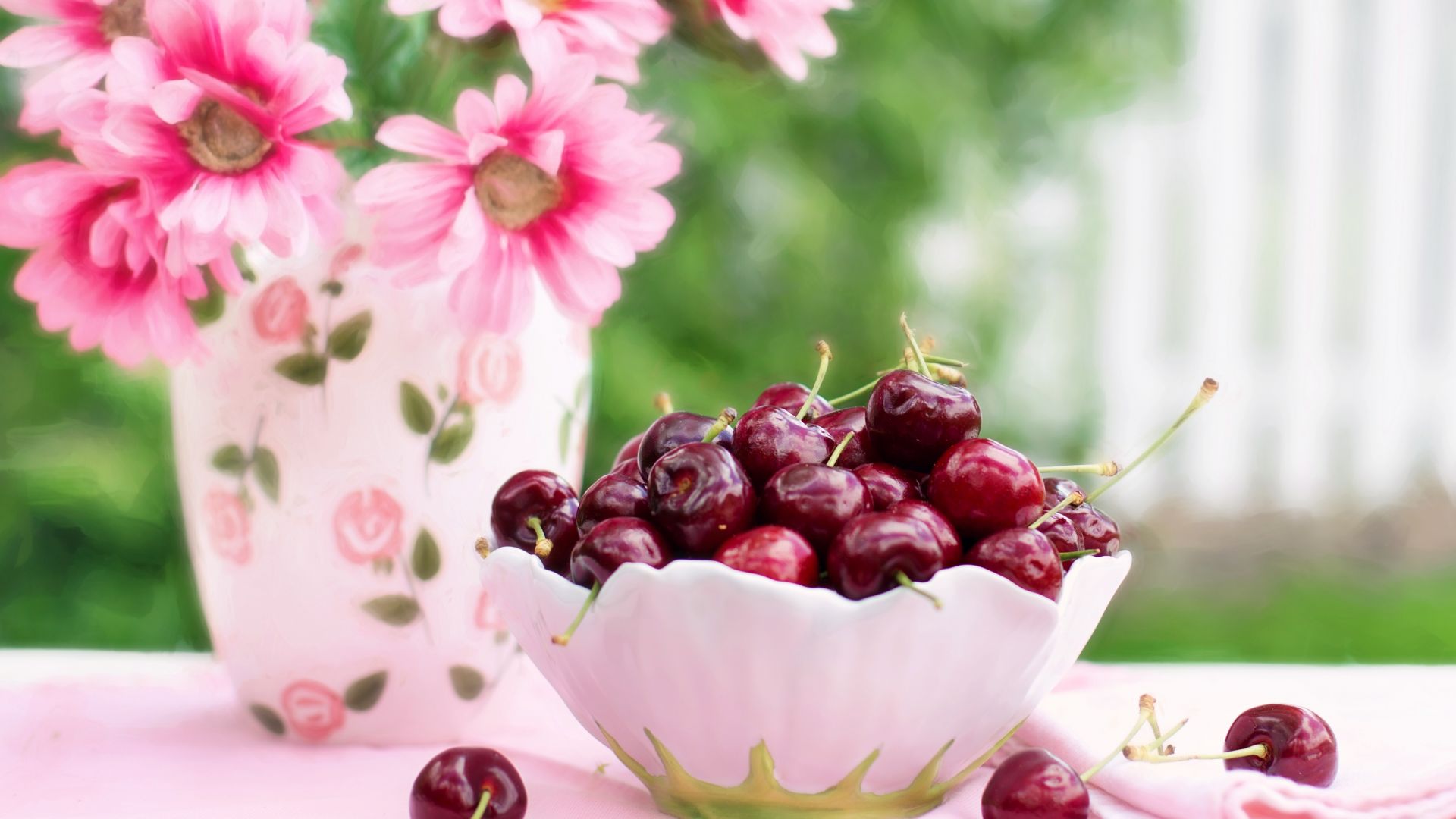 Wallpaper Cherries in a bowl fruits, flowers