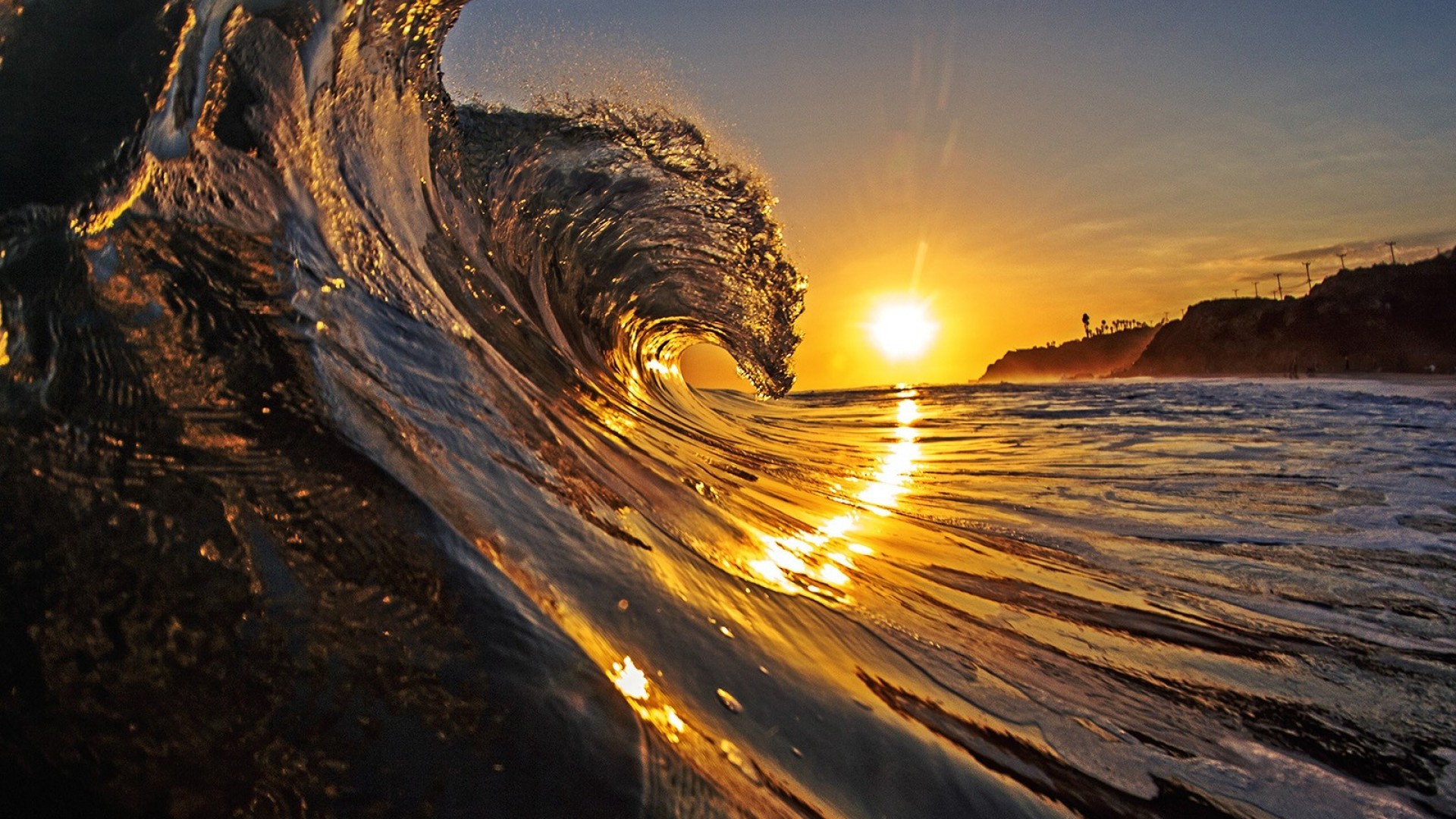 Wallpaper Sunrise, sea waves