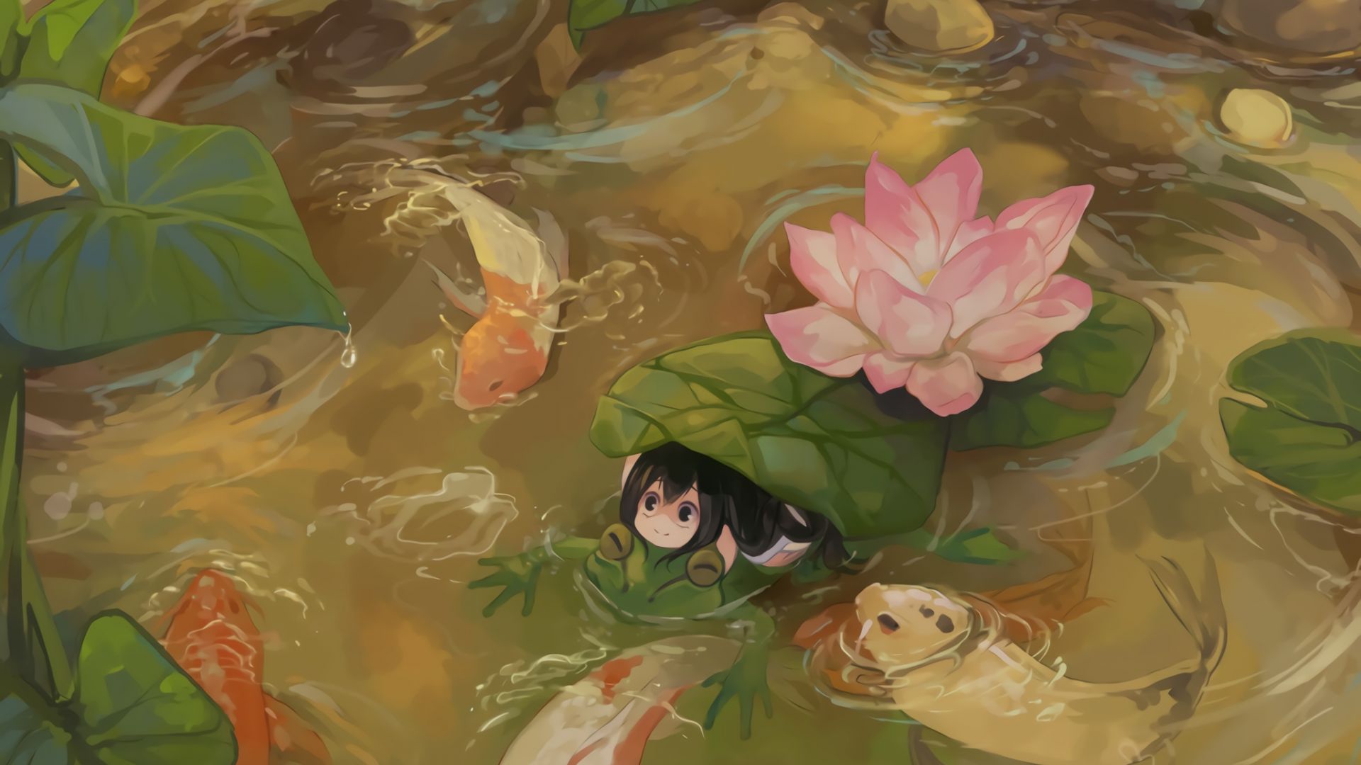 Frog on a Leaf anime Art