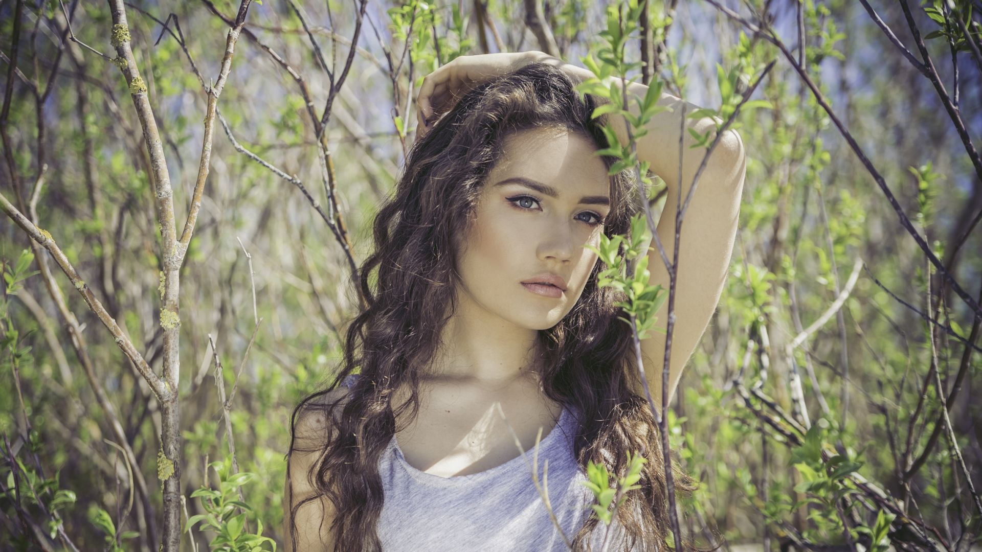 Wallpaper Brown hair girl, outdoor, girl model