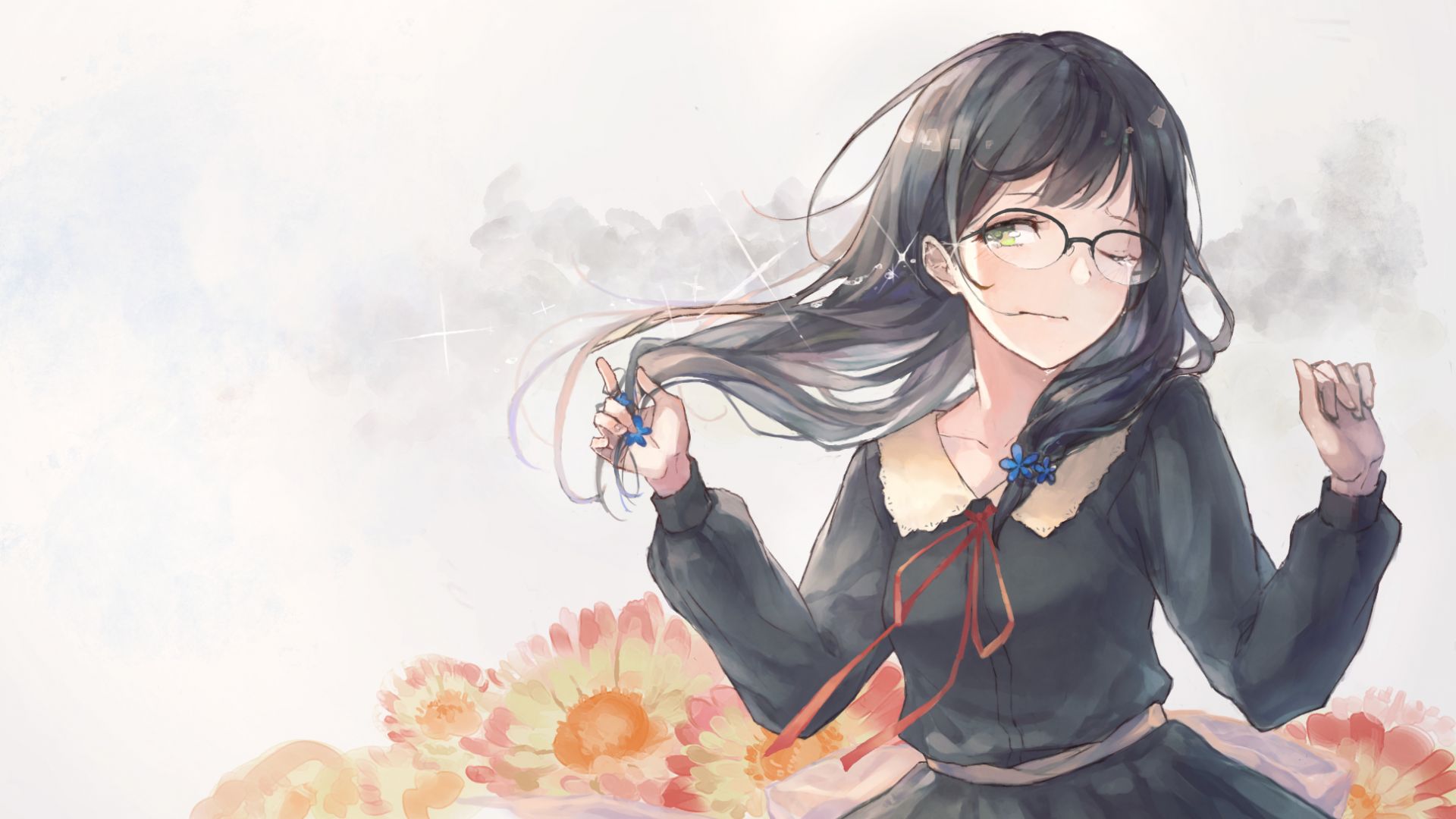 Desktop Wallpaper Anime Girl In Glasses, Long Hair, Wink, Hd Image,  Picture, Background, Qgpu9p