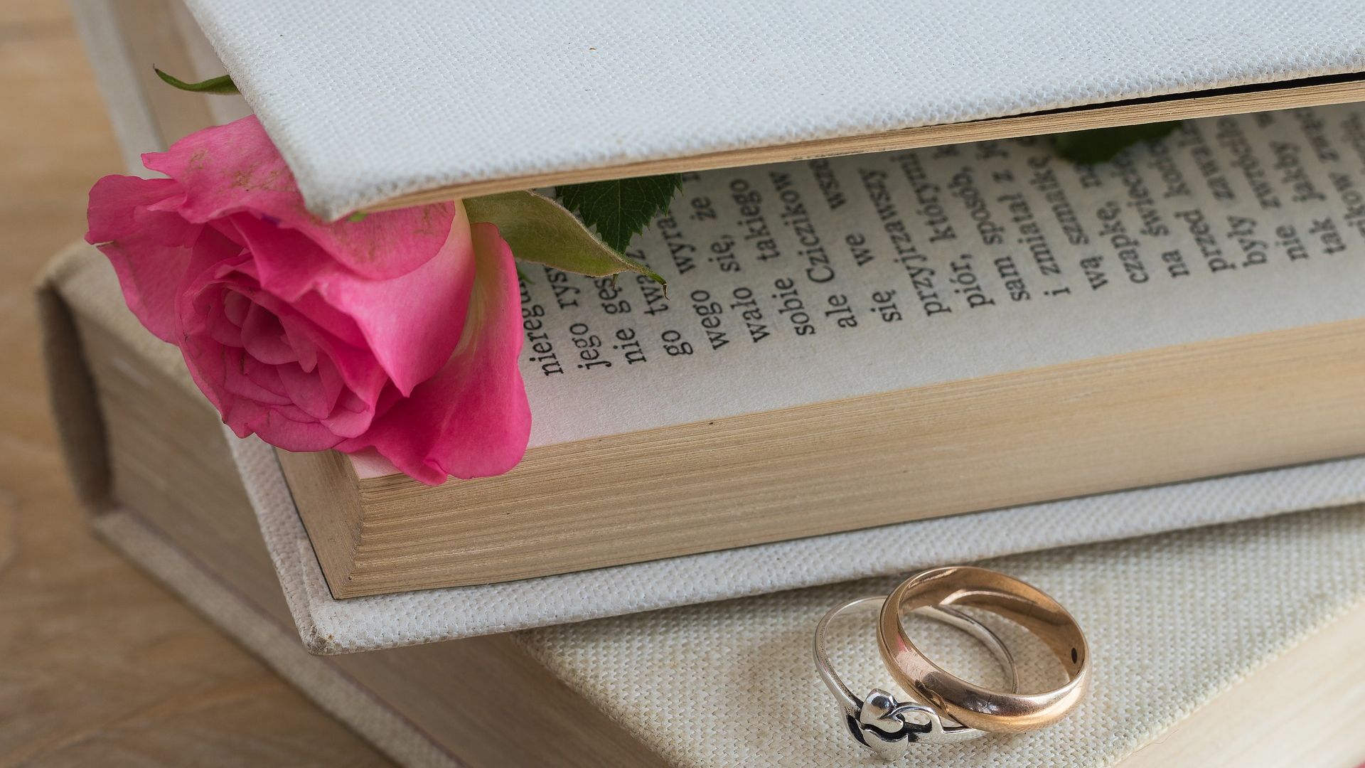 Wallpaper Book, rose, flower, wedding rings