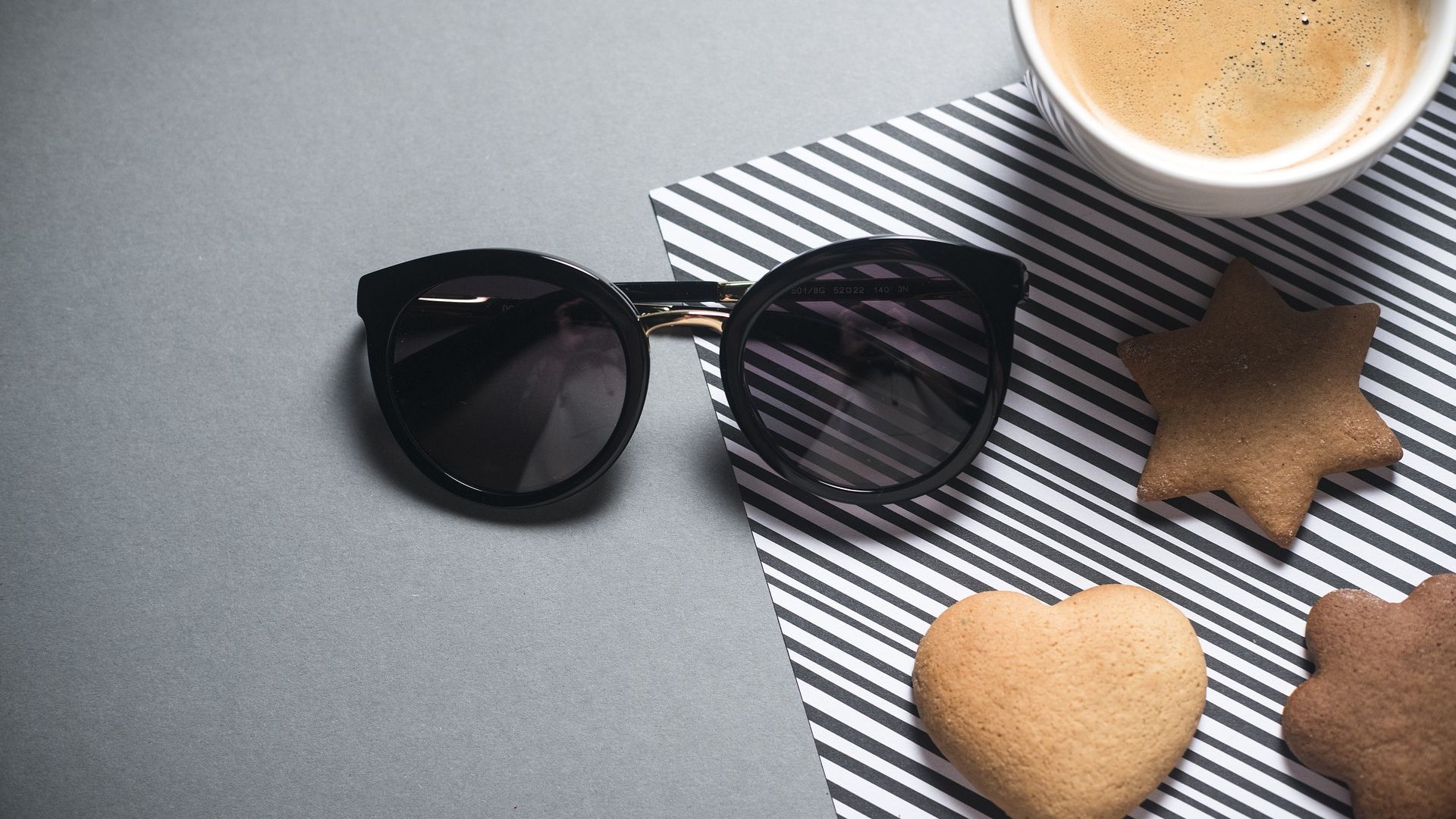Wallpaper Sunglasses, cookies, coffee cup