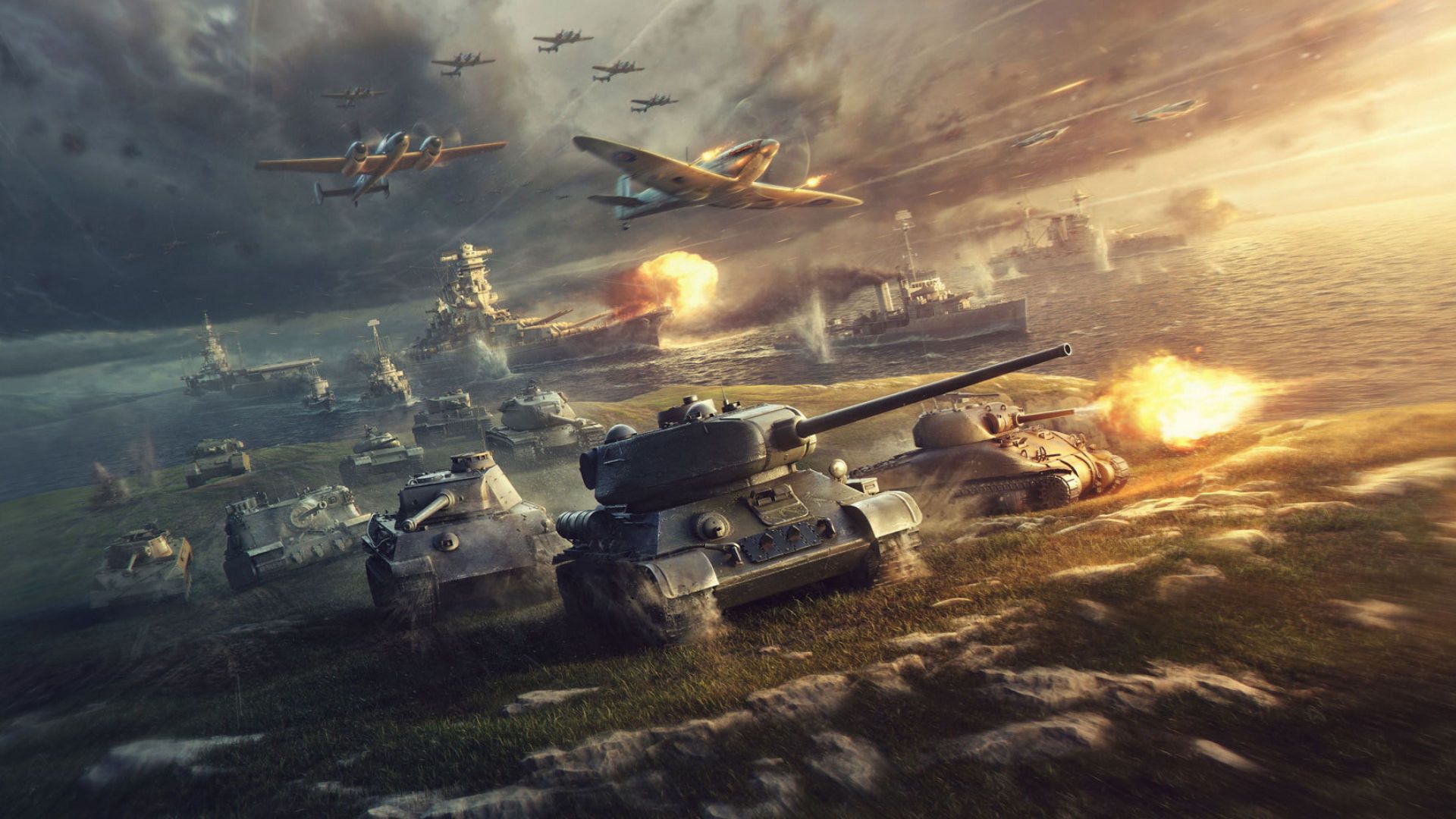 Wallpaper World of Tanks, tanks and fighter aircraft, online game, 4k