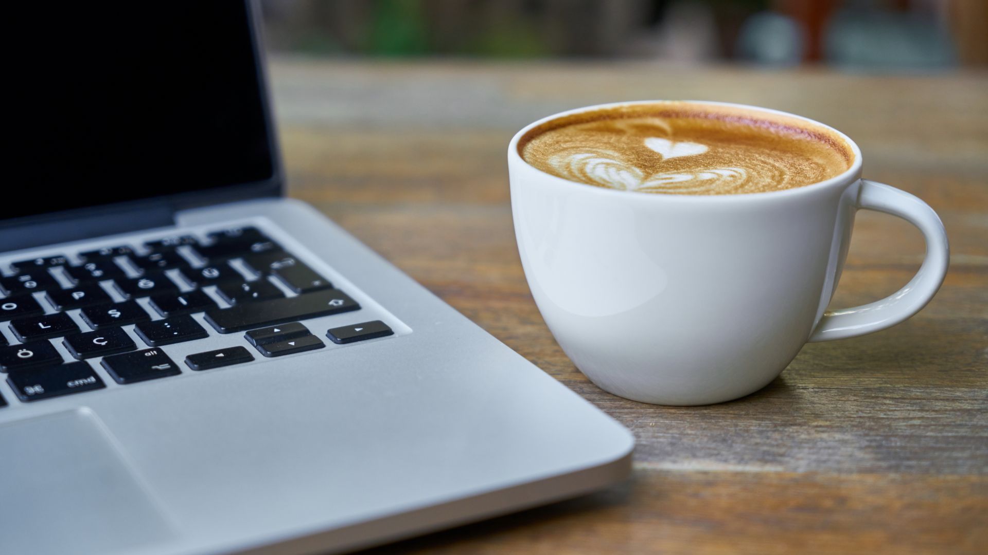Wallpaper Laptop, keypads, coffee cup