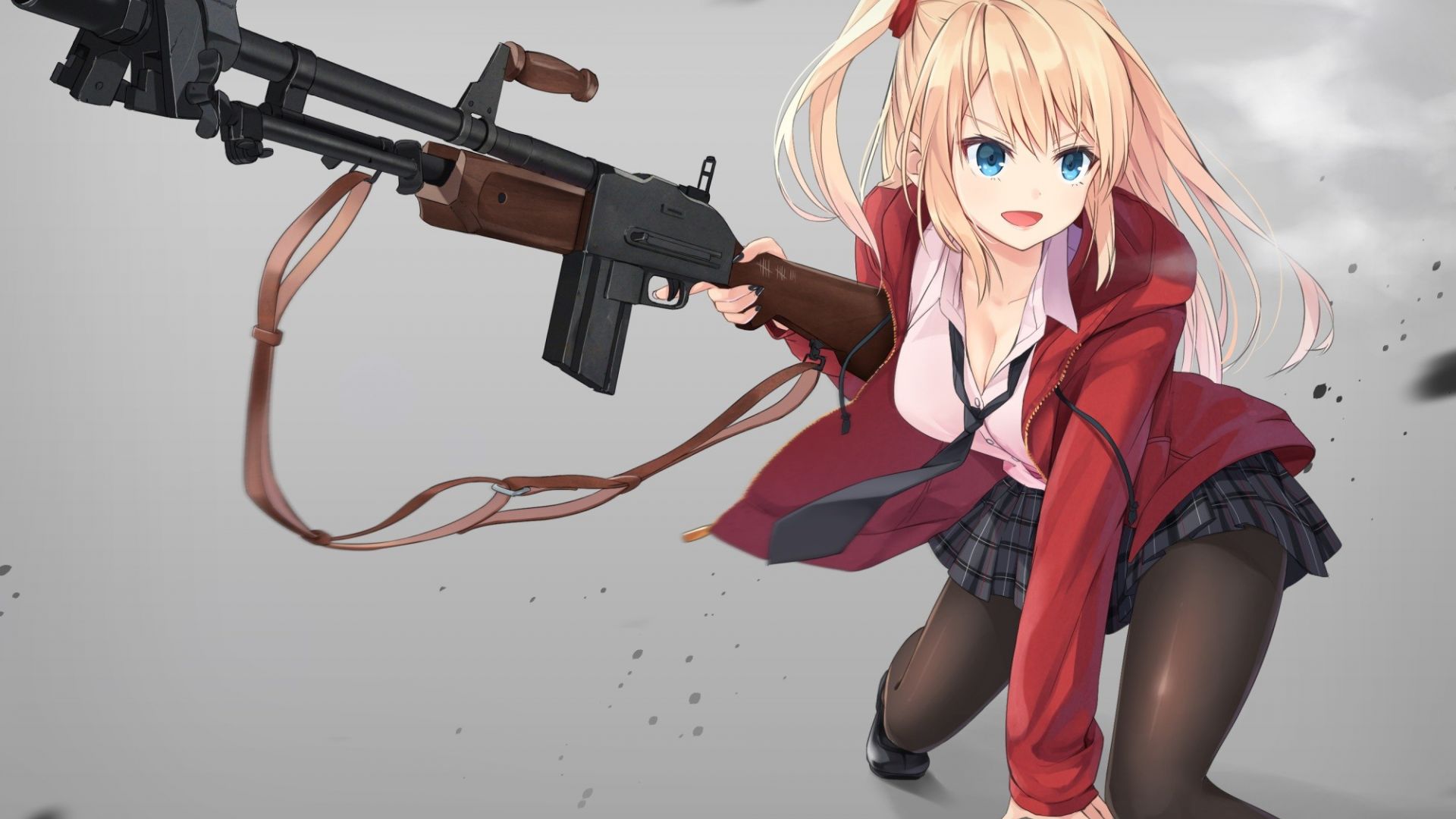 Wallpaper Long hair anime girl with gun
