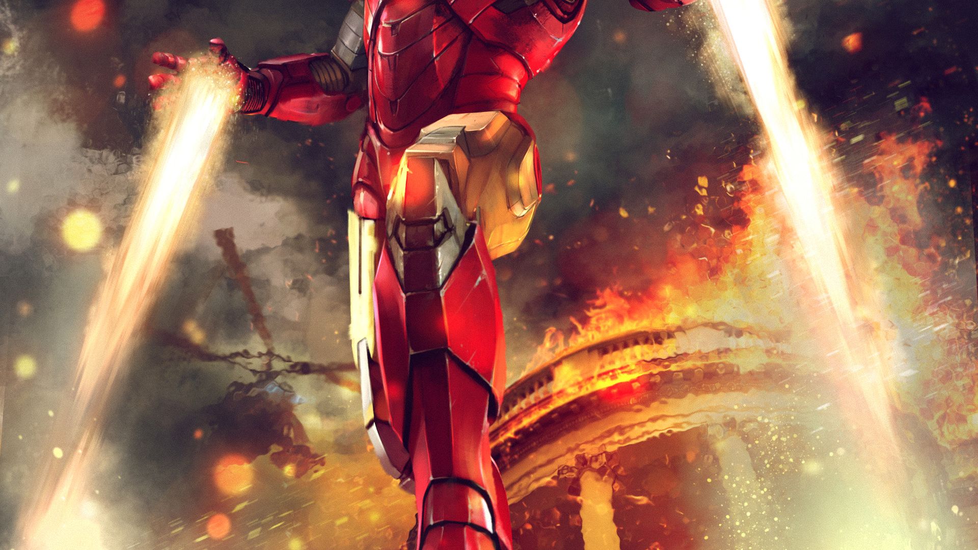 Wallpaper Iron man, fight, firing, artwork, marvel comics