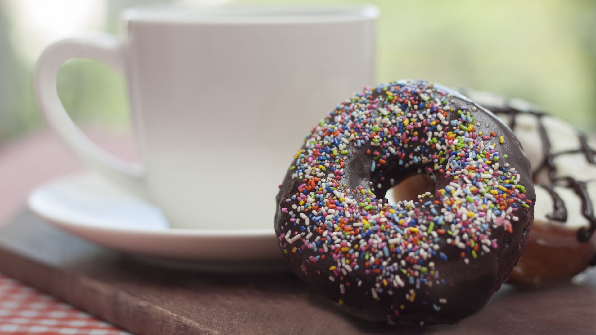 Wallpaper Doughnut, breakfast, coffee cup
