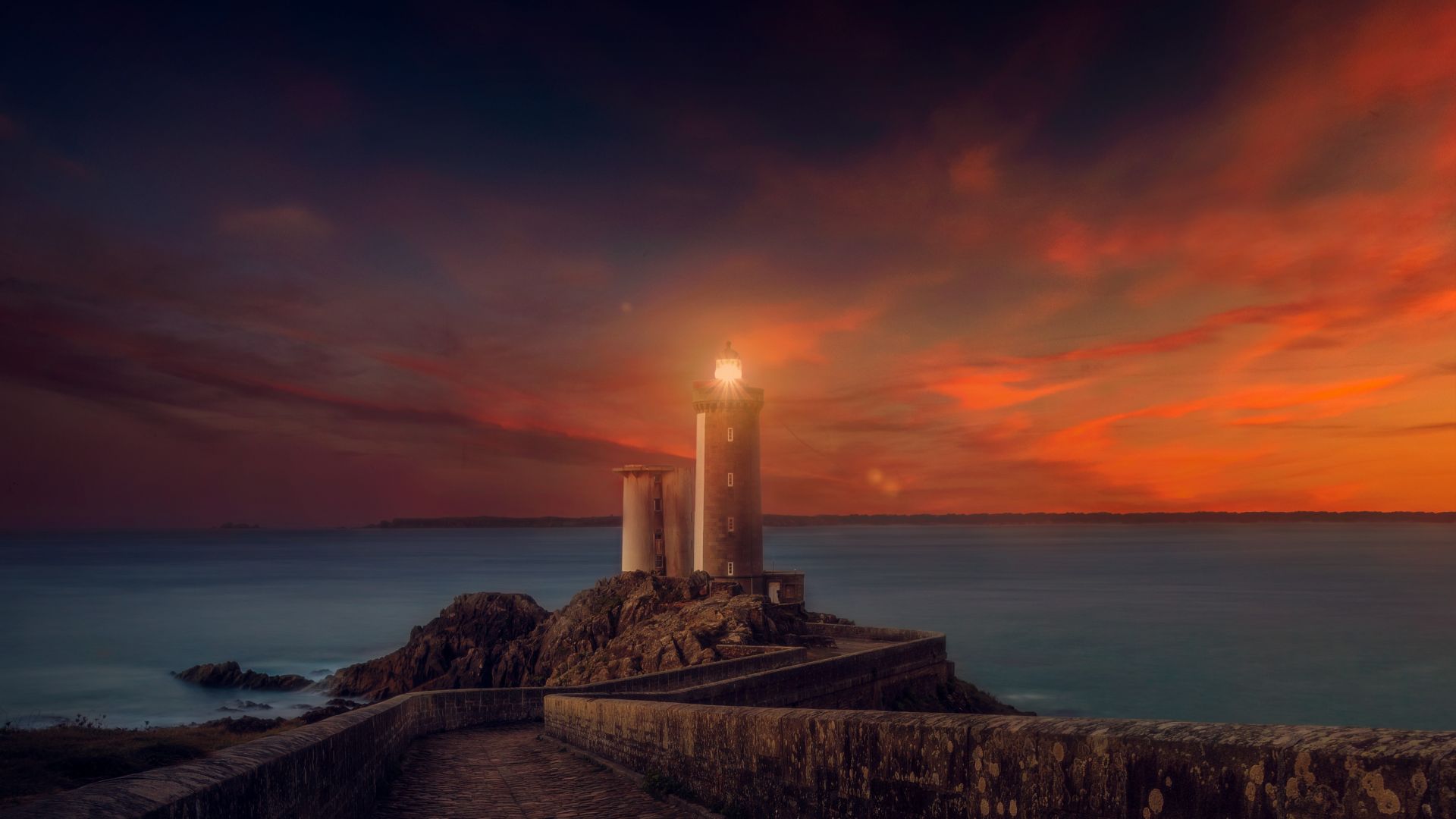 Wallpaper Lighthouse, sunset, beach