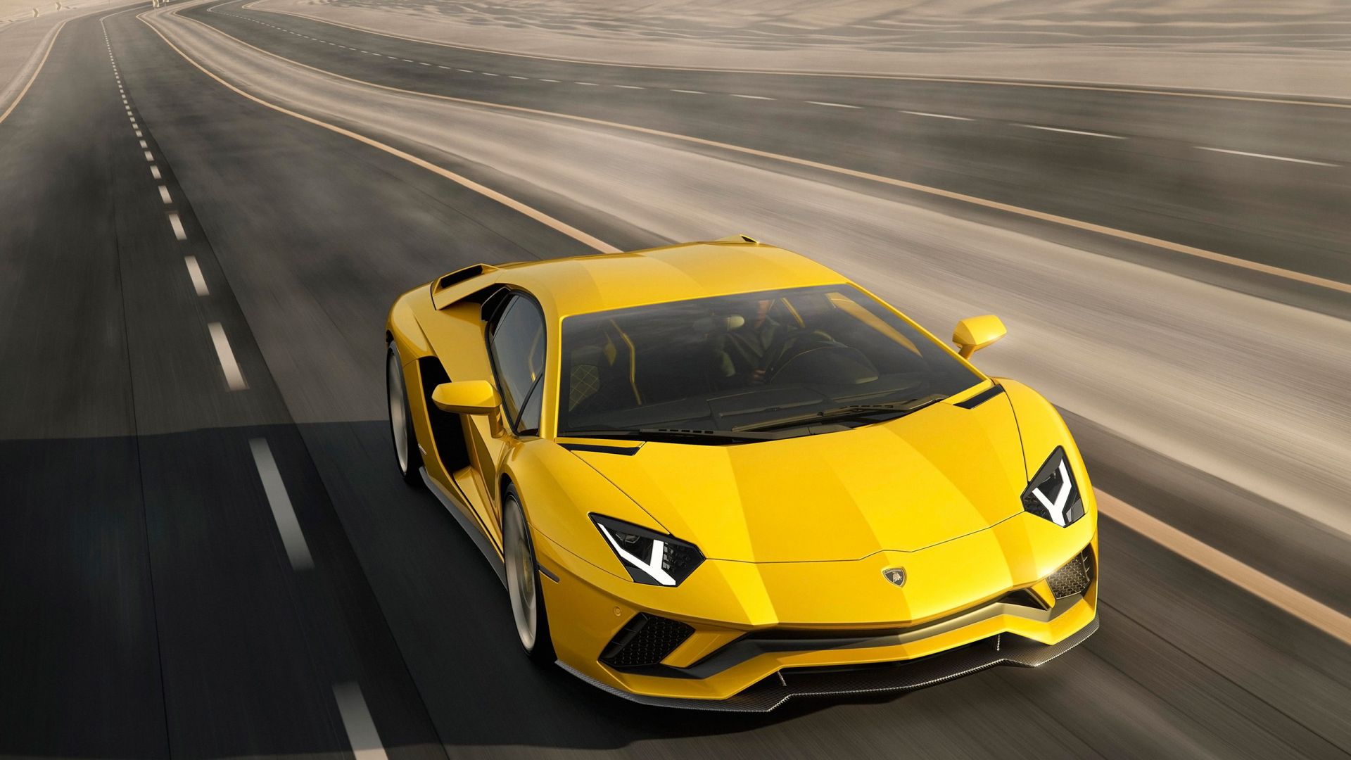 Wallpaper Yellow sports car, Lamborghini Aventador, on road