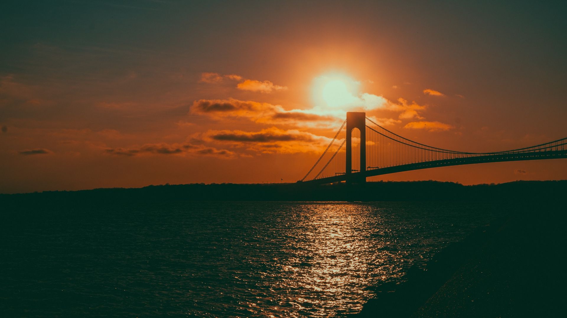 Wallpaper Bridge, sunset, sea