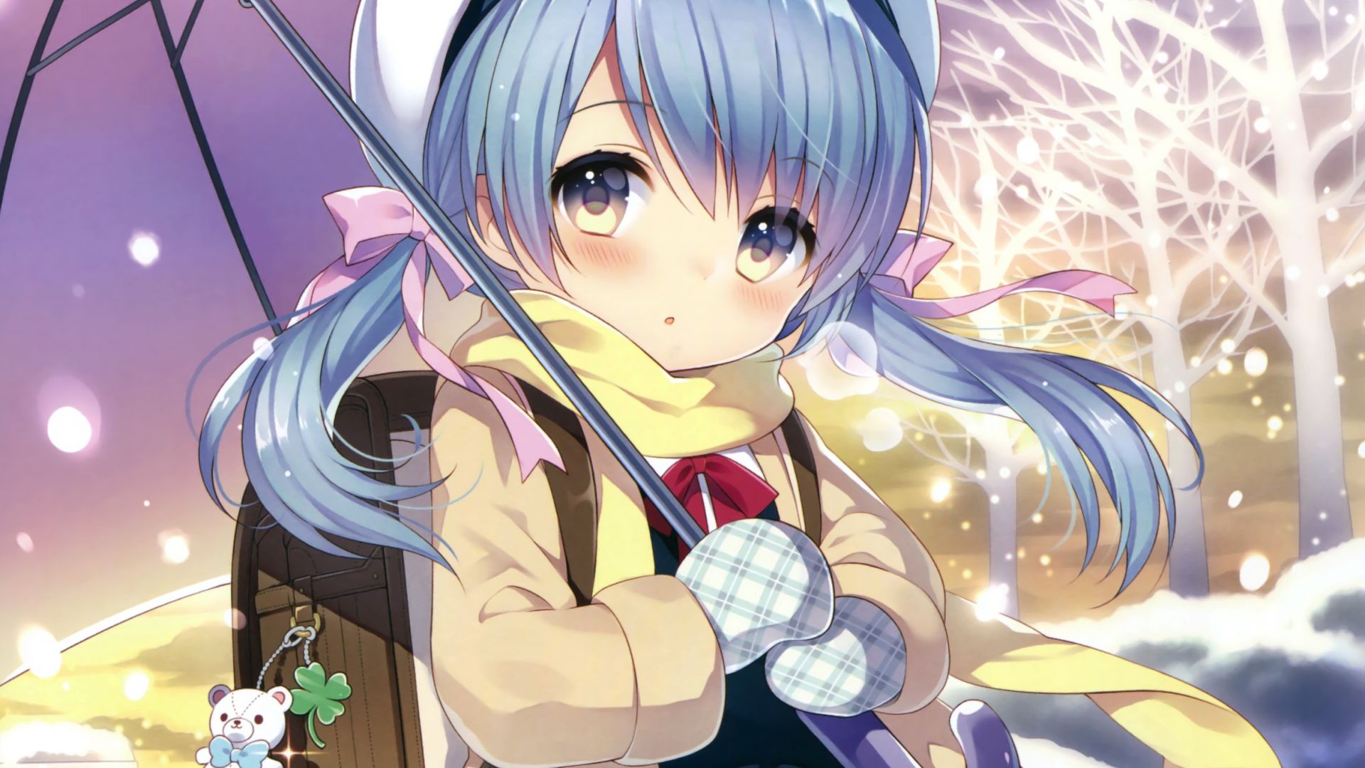 Wallpaper Winter, cute anime girl, umbrella