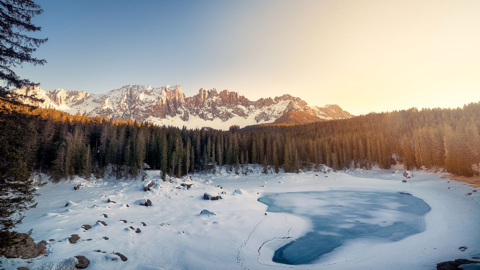 Wallpaper Karersee Lake, winter, Italy, nature