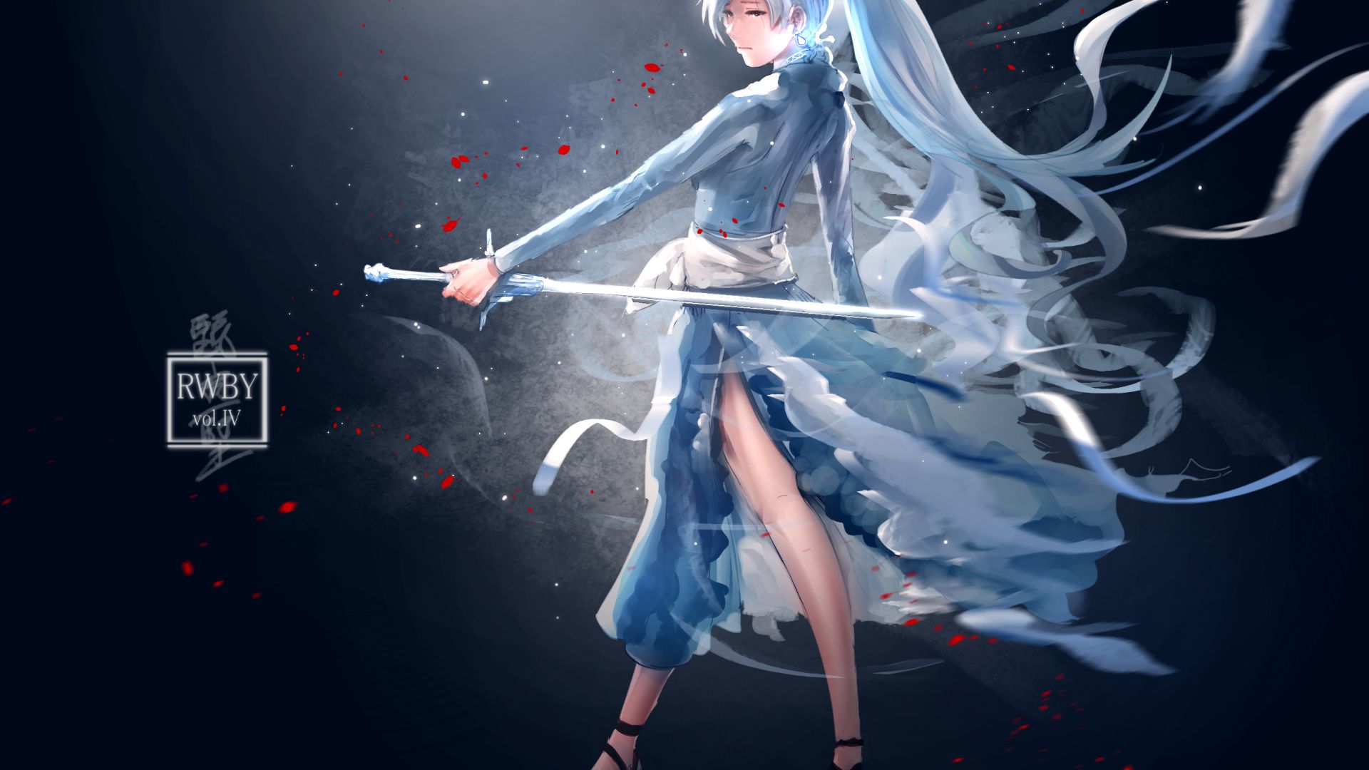 Wallpaper White hair, anime girl, Weiss Schnee, RWBY, sword