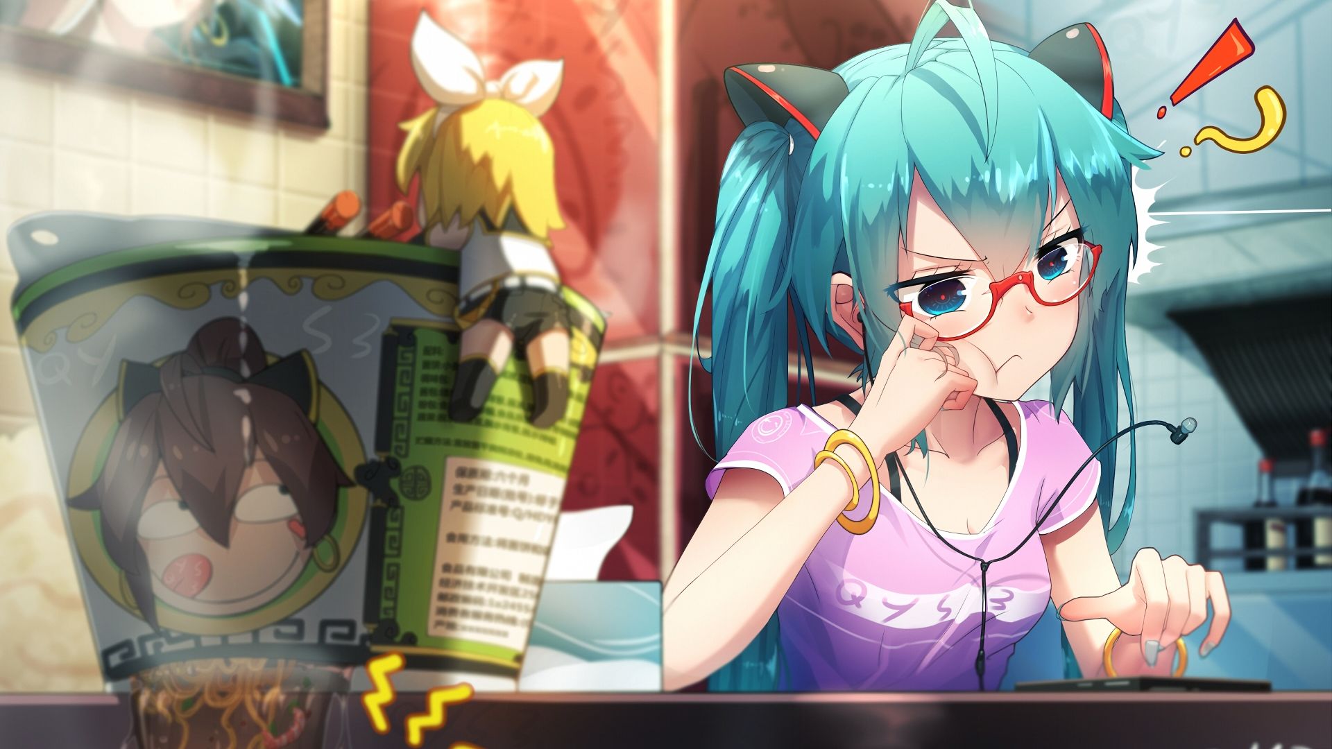 Wallpaper Blue hair, Angry Hatsune Miku, anime girl