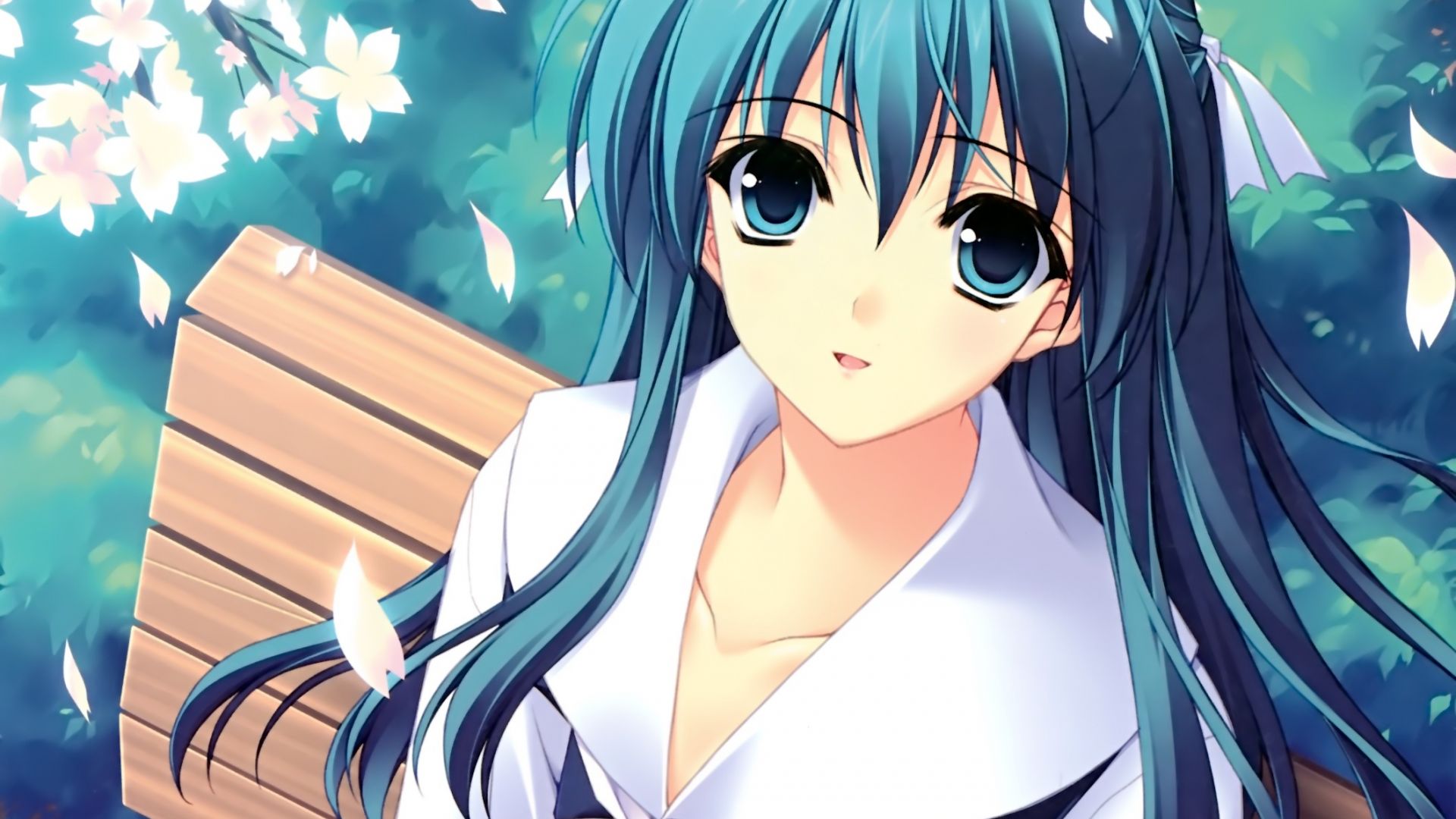Wallpaper Cute, blue hair anime girl, Midori Kunihiro, Shiki
