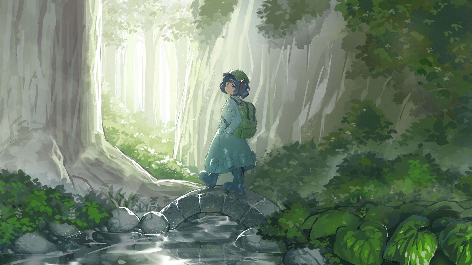 Wallpaper Touhou, anime girl, walk, forest