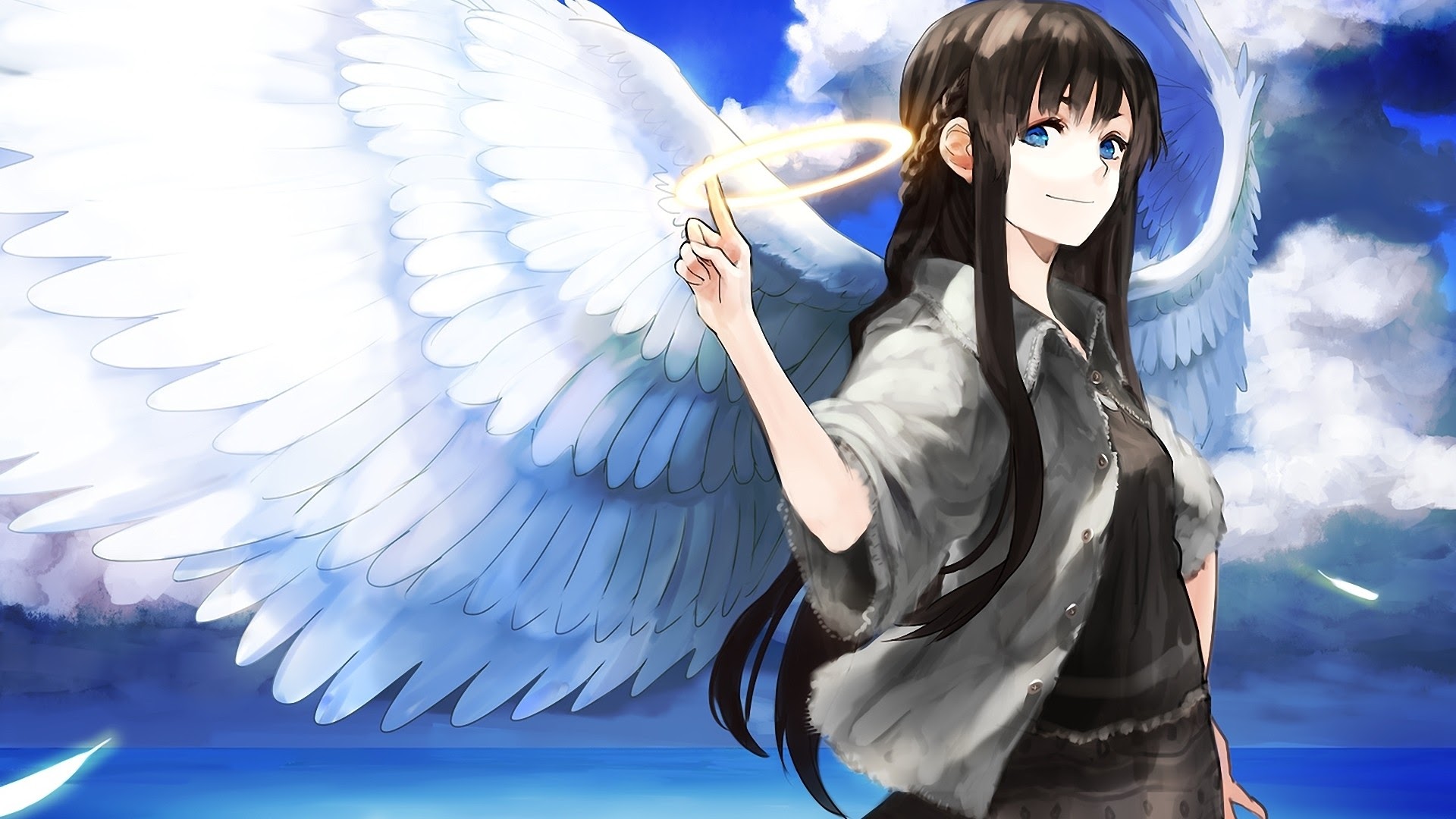 Wallpaper Wings, anime girl, angle