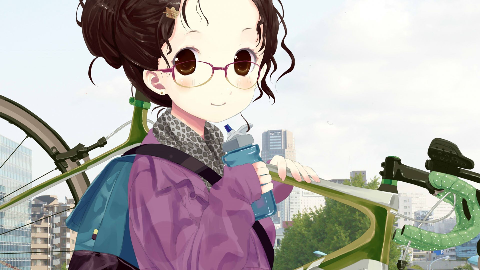 Wallpaper Bicycle, anime girl, cute, short hair, original