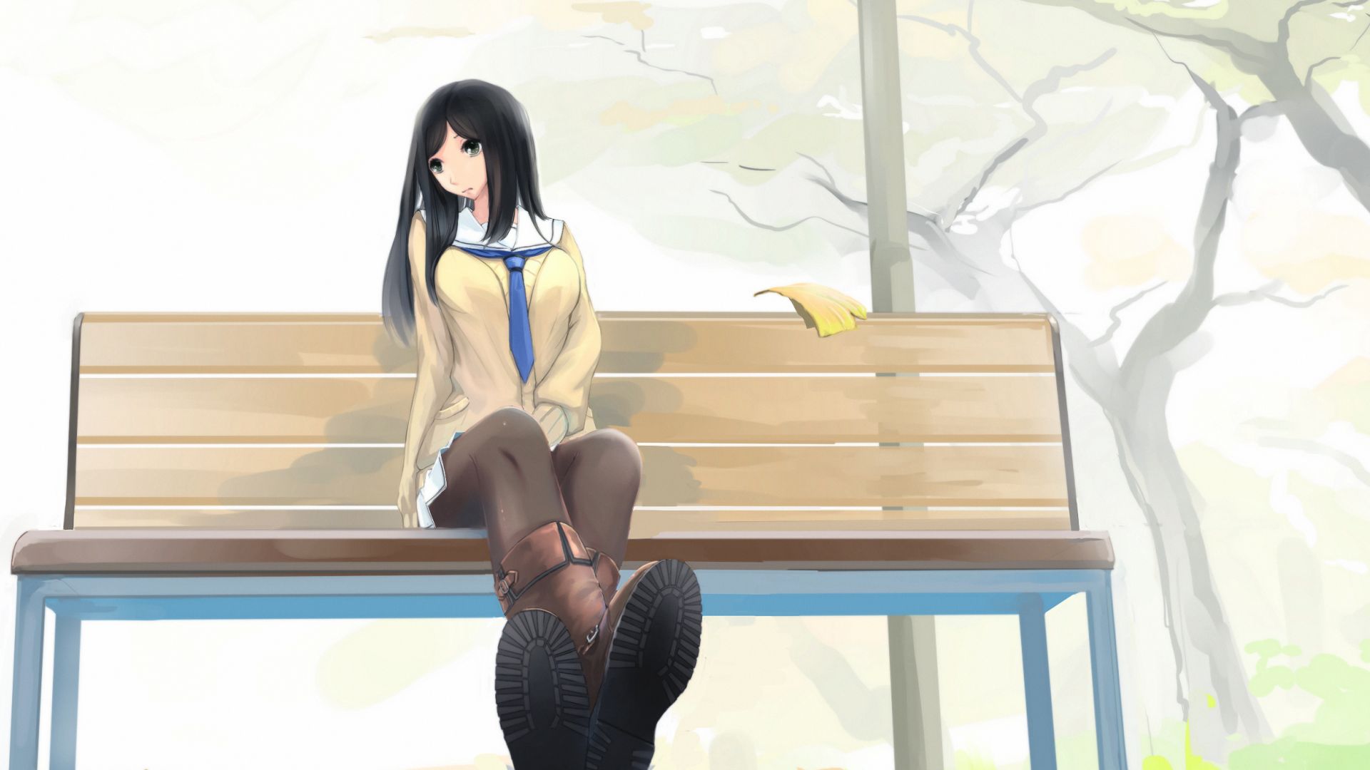 Desktop Wallpaper Anime Girl, Sitting, Bench, Hd Image, Picture, Background,  Szl Jd