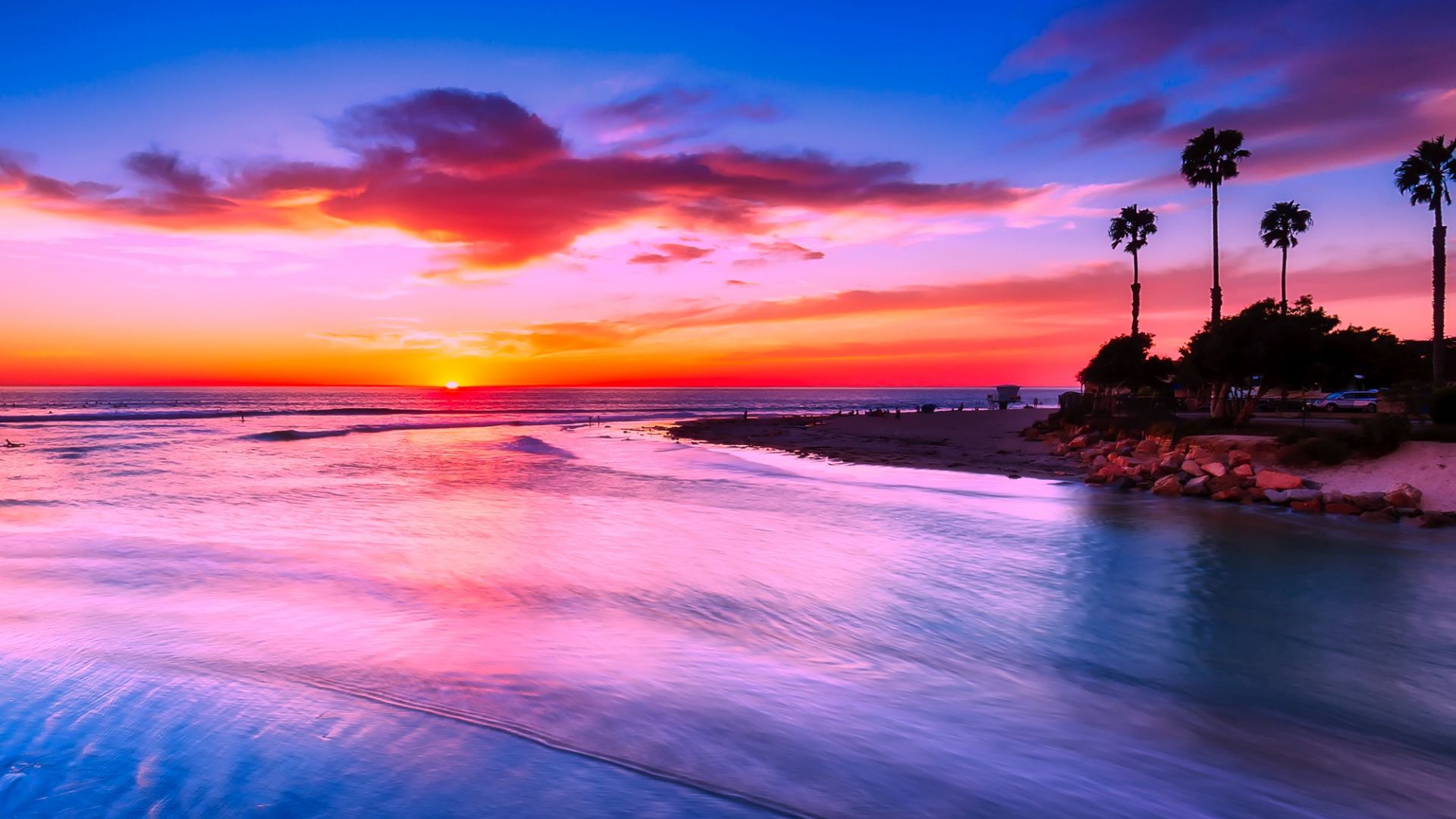 Desktop Wallpaper California Beach, Sunset, Evening, Nature, Yellow  Skyline, Hd Image, Picture, Background, Tb1 Ur