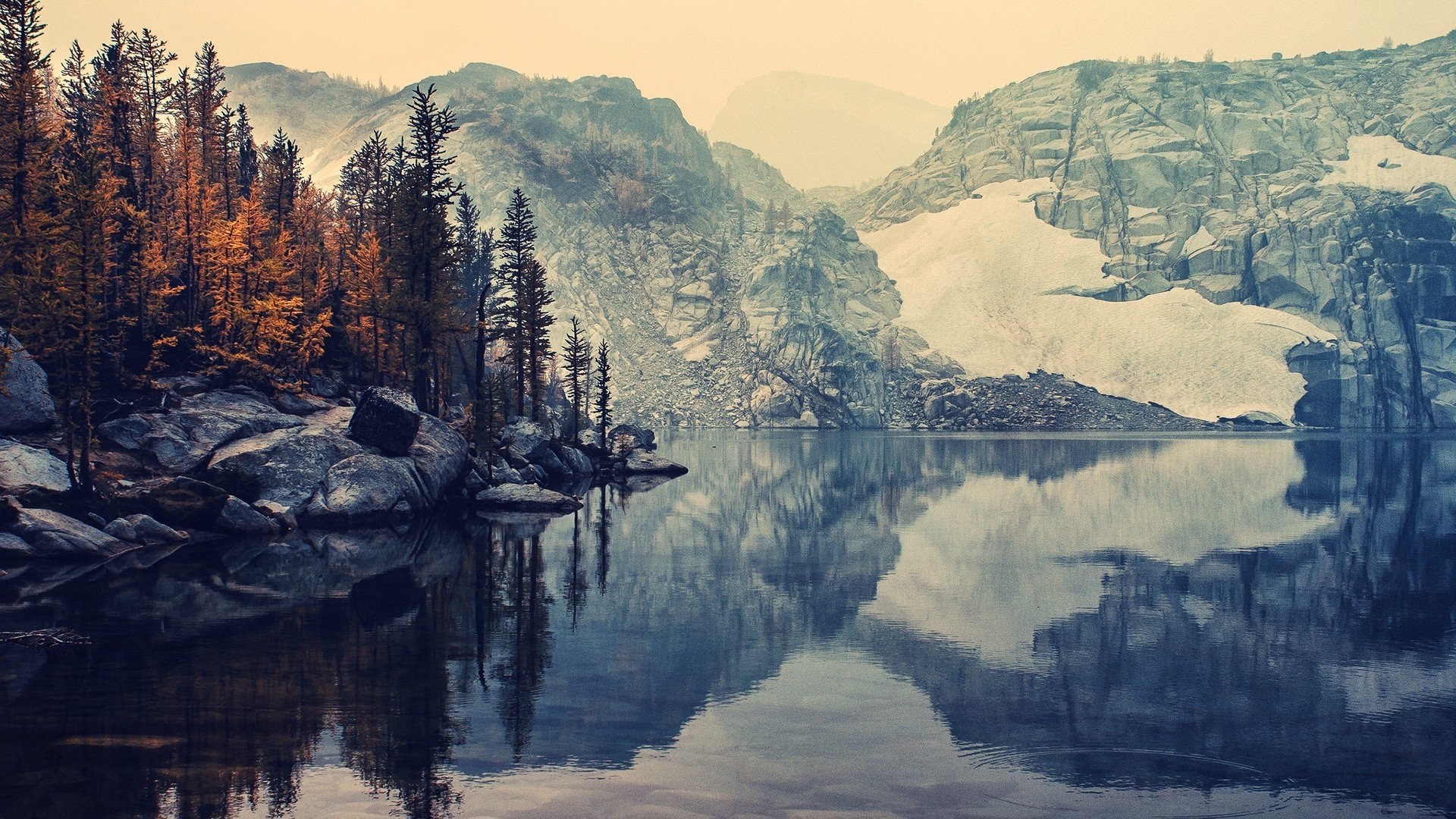 Wallpaper Nature, mountains, lake, rocks, reflections 