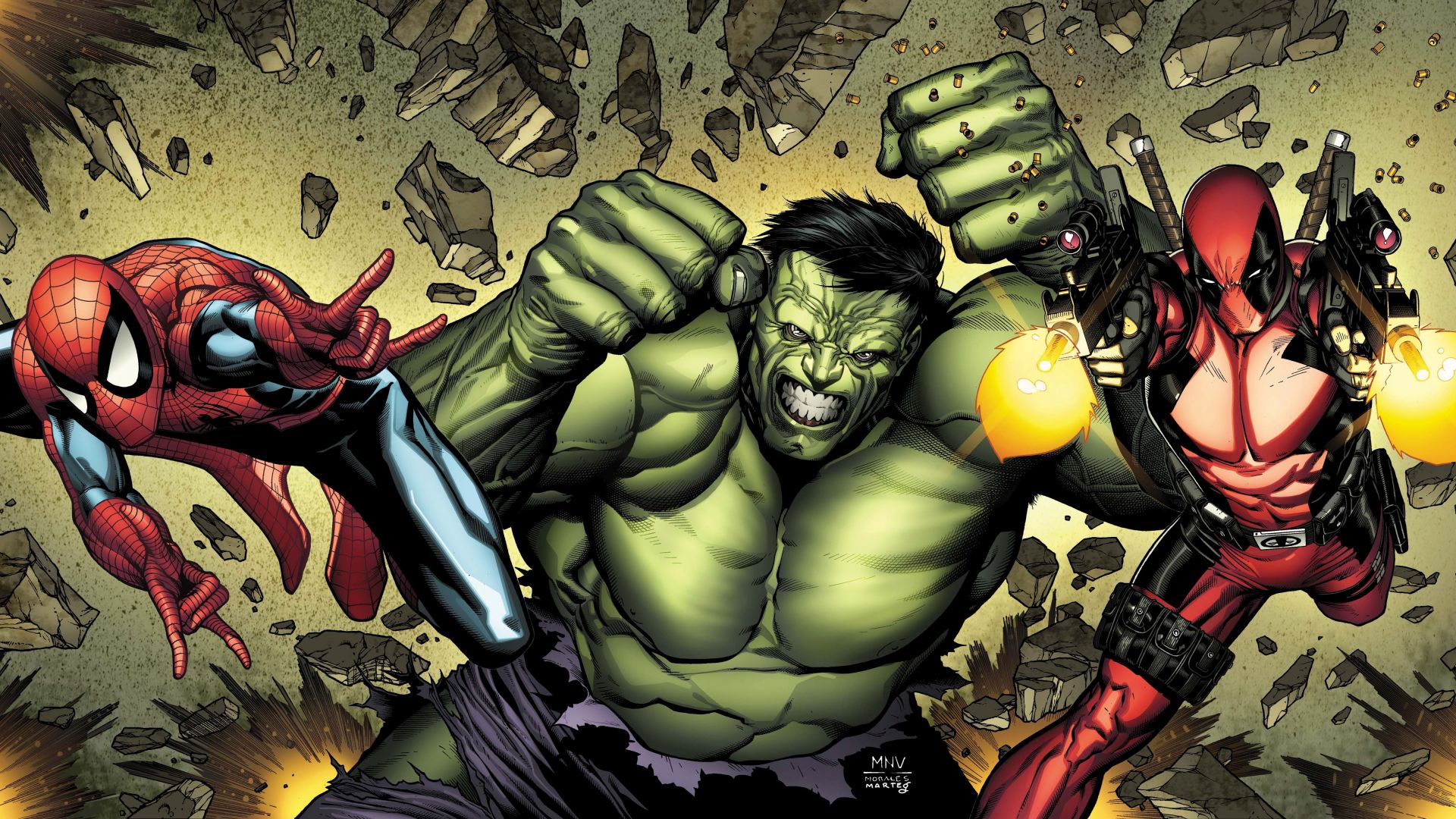 Wallpaper Deadpool, hulk, spider man, marvel comics, superhero