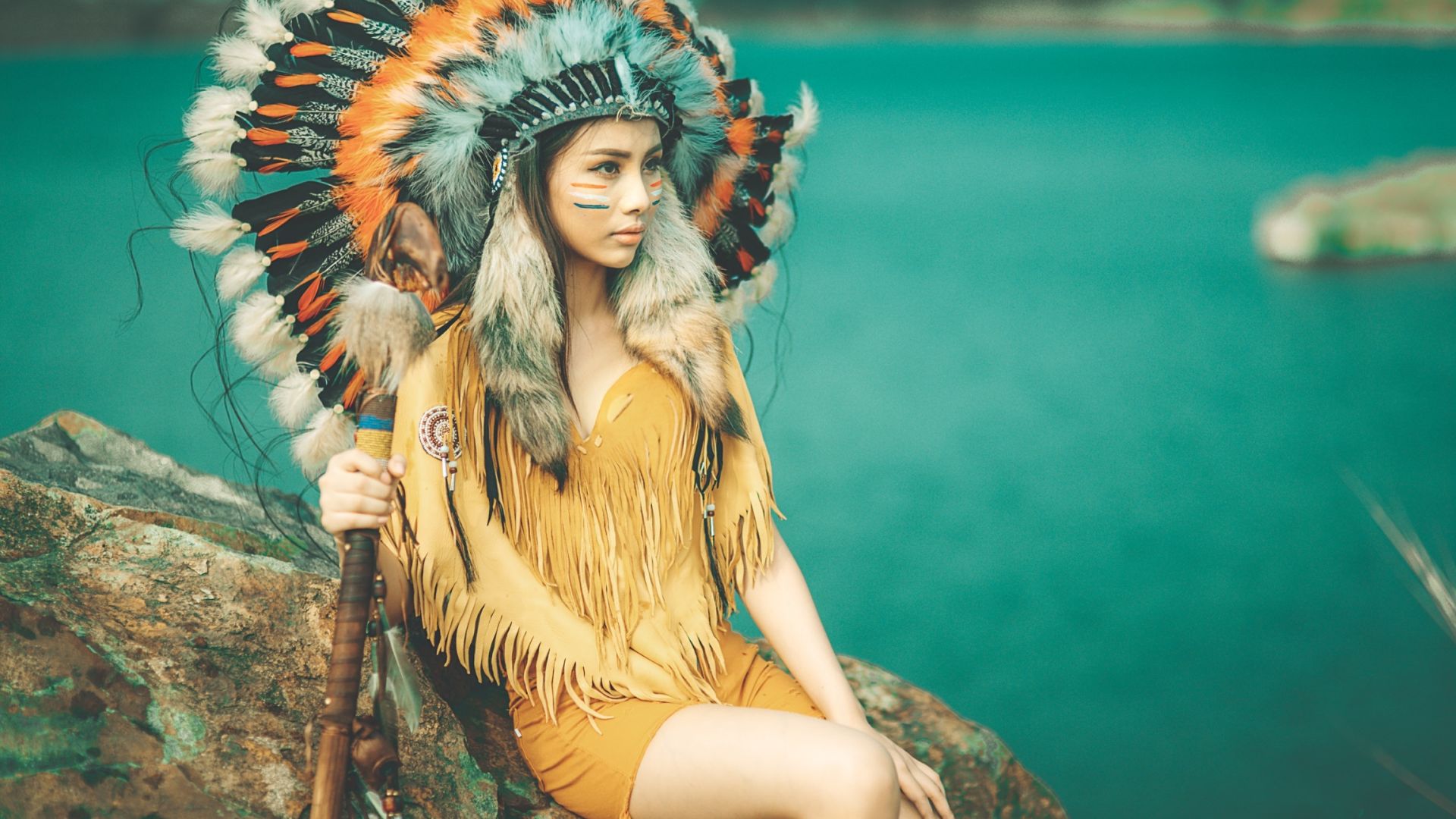 Wallpaper Native American, model, makeup