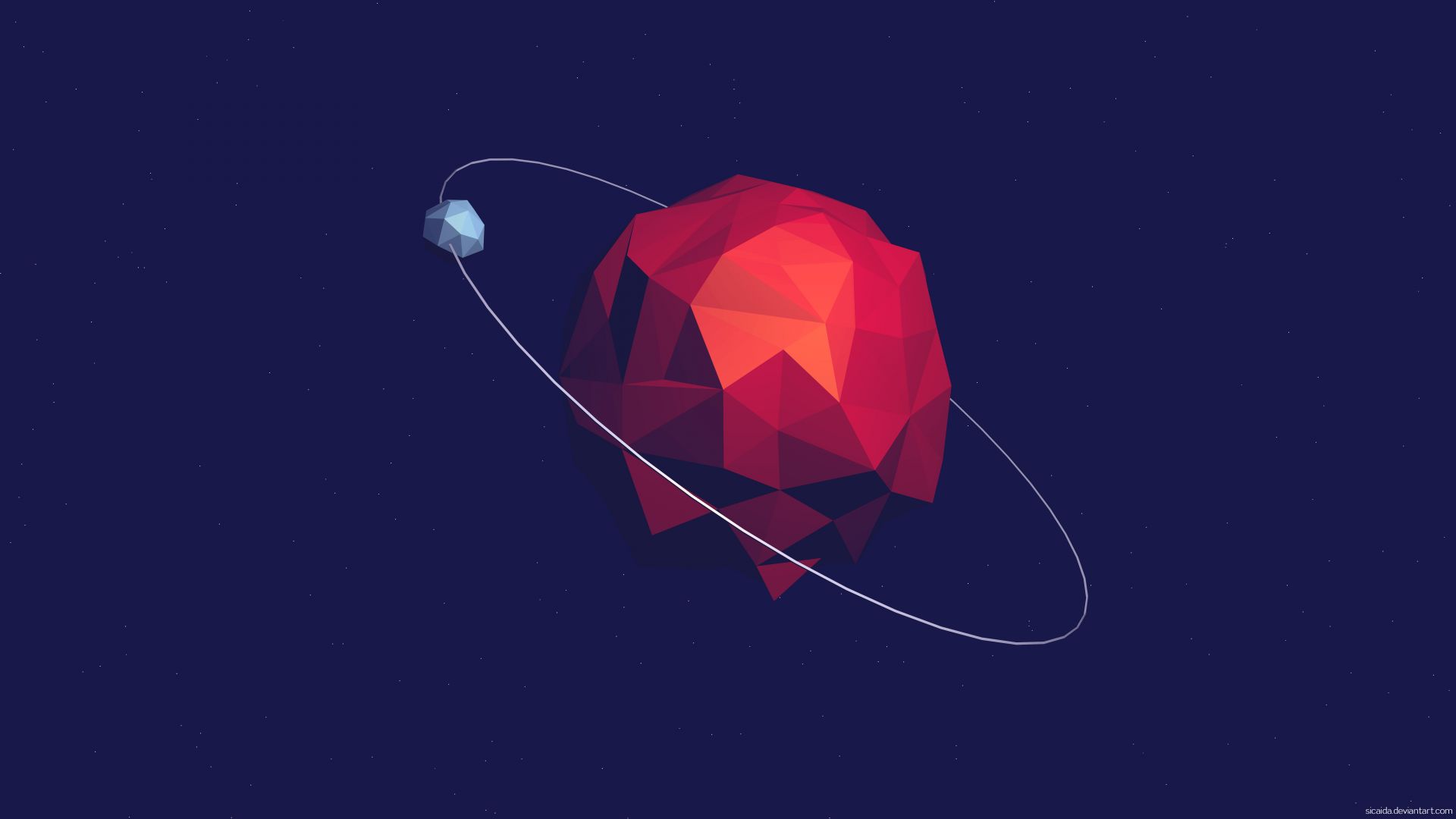 Wallpaper Low poly planet and planet ring