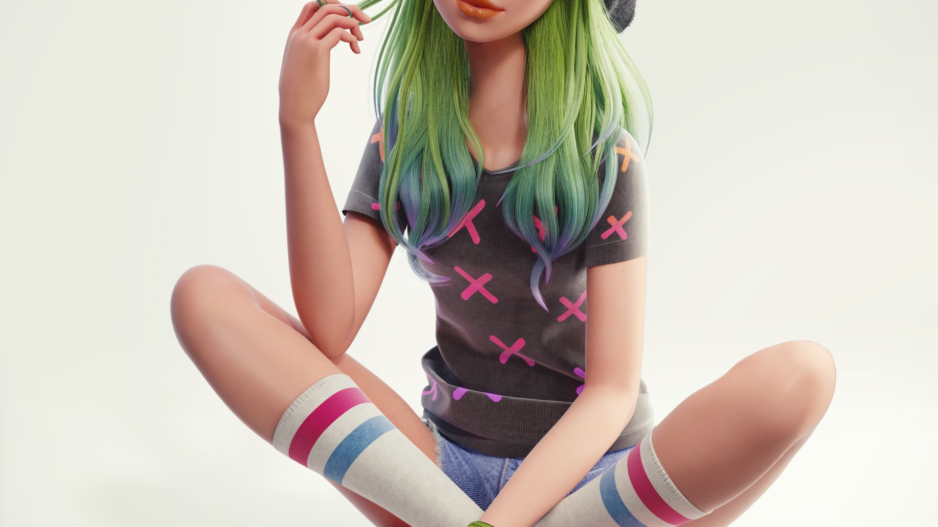 Wallpaper Green hair, urban girl, art