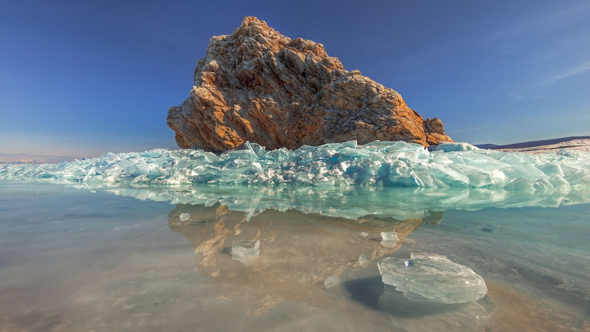 Wallpaper Lake Baikal, Russia, ice, rocks, winter