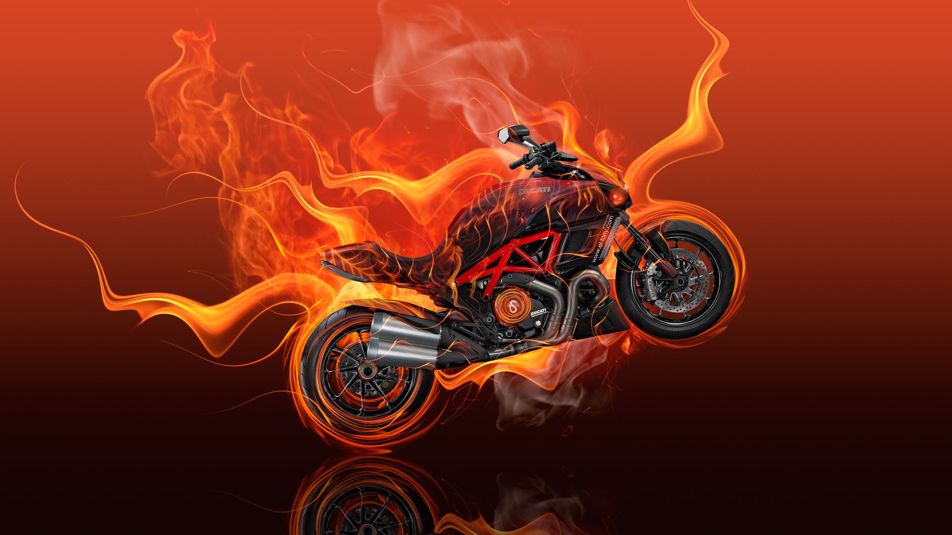 Wallpaper Moto Ducati diavel flame