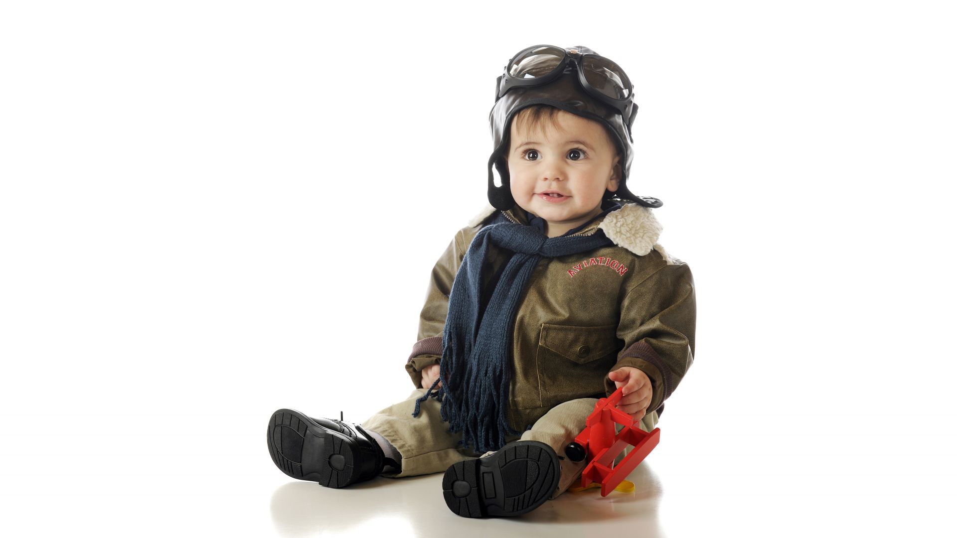 Wallpaper Cute baby boy, pilot outfit toy plane 