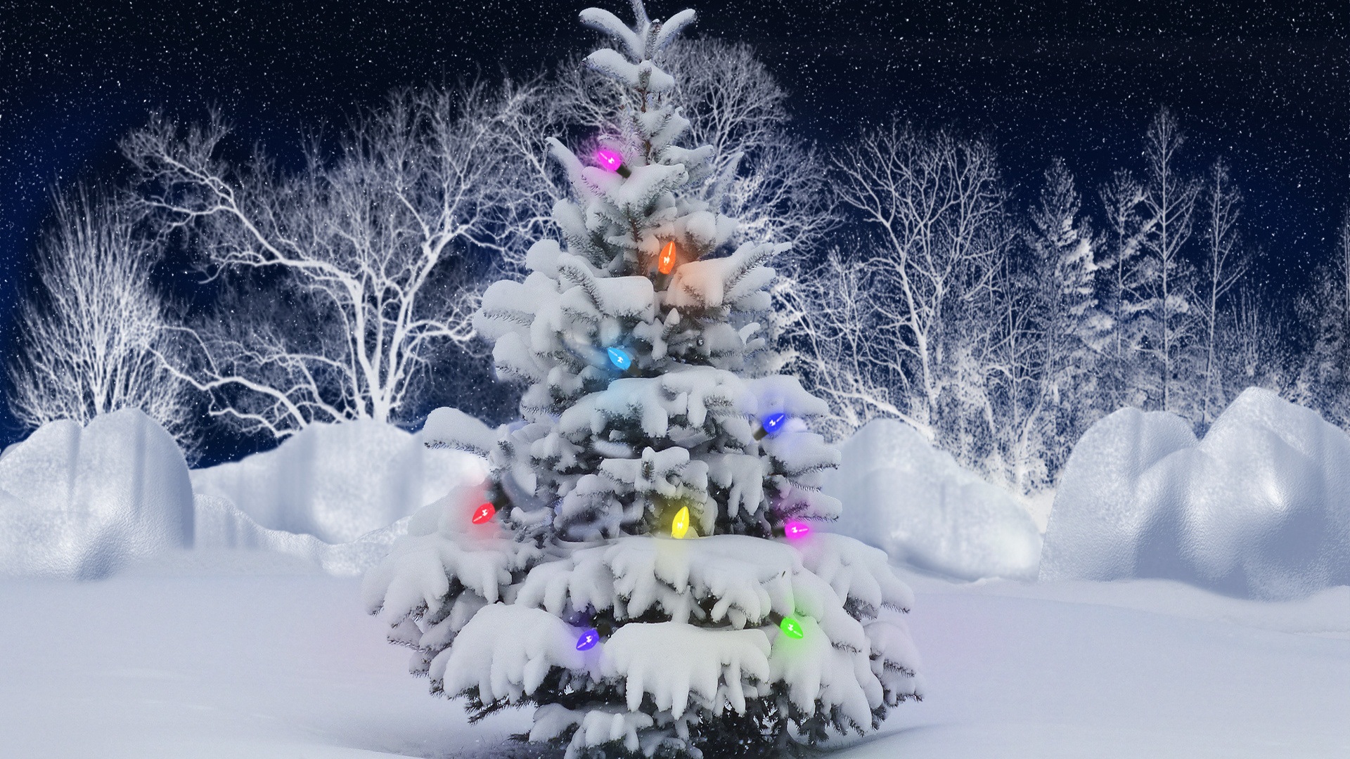 Wallpaper Snow, Christmas tree