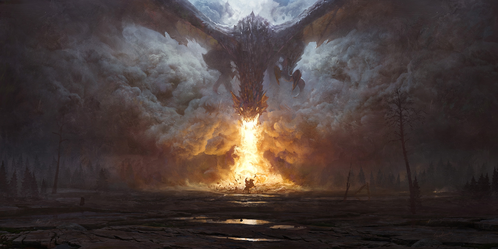 Wallpaper Dragon fire, warrior, fantasy, smoke
